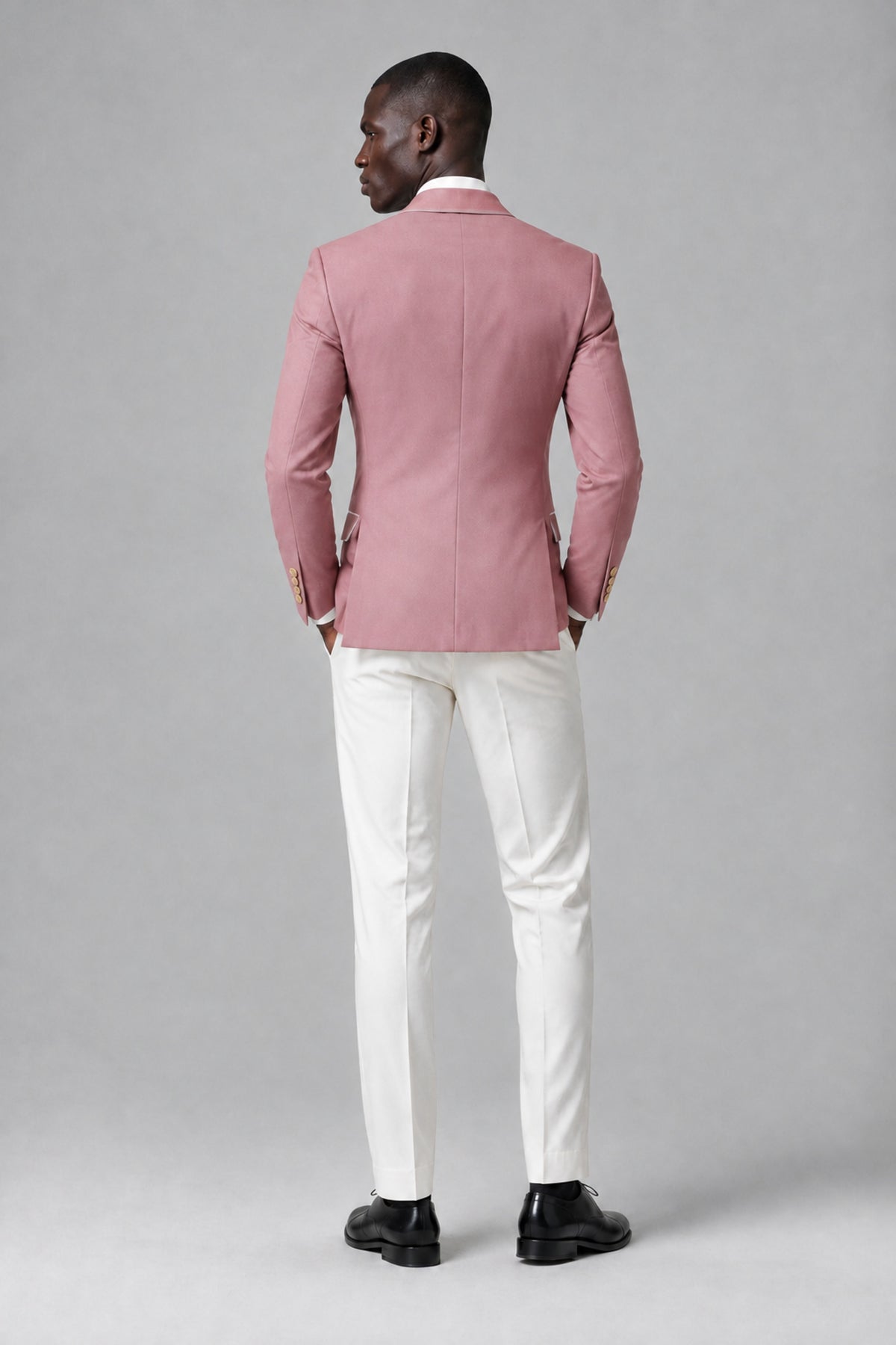 BOLODOO Men's Dusty Rose Double-Breasted Blazer & Cream Trousers Tuxeto 2-Piece Suit Set - Dusty Rose - Dusty Rose_3
