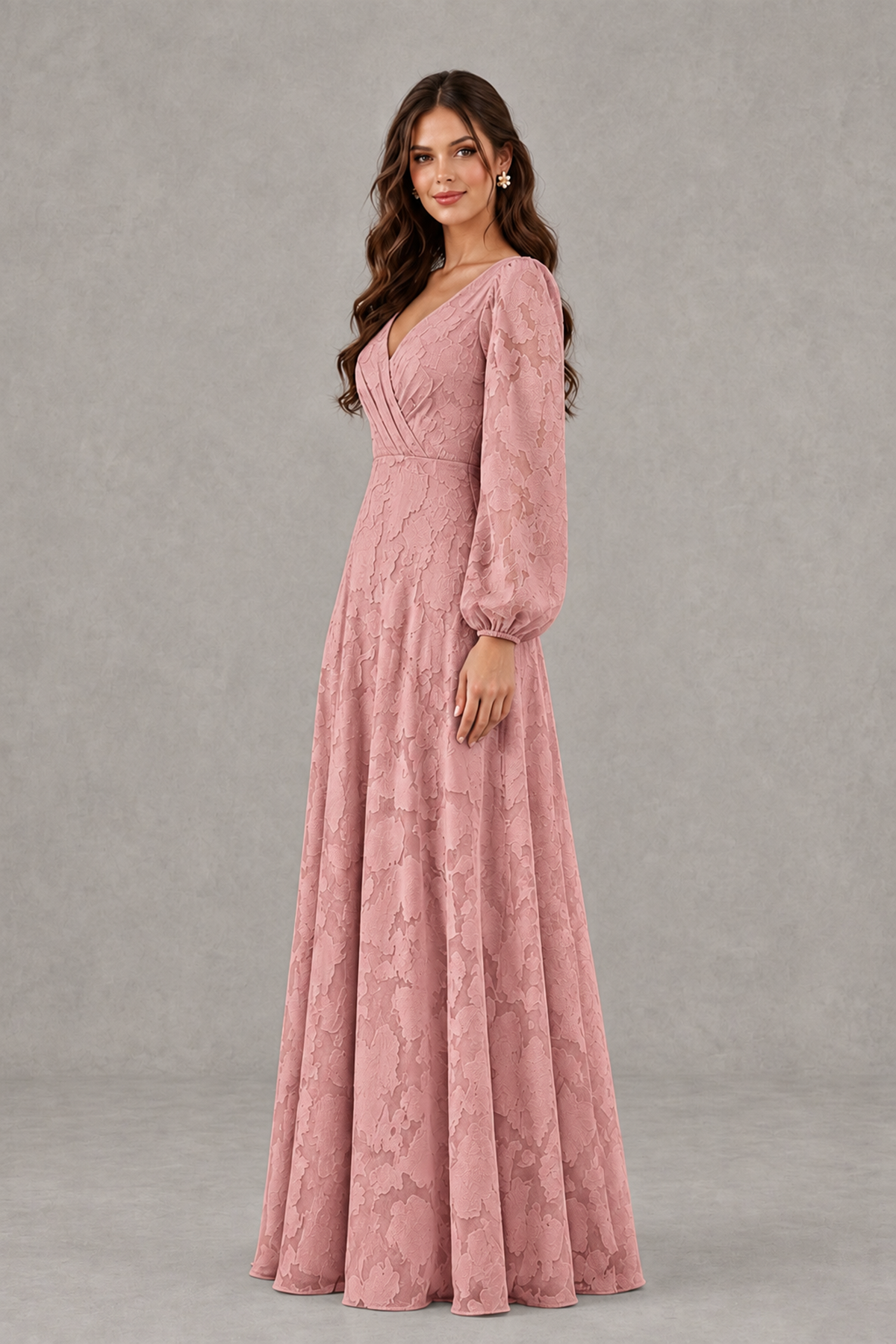 BOLODOO Dusty Rose Long Sleeve V-Neck A-Line Mother of the Bride Dress - Dusty Rose - Dusty Rose_3