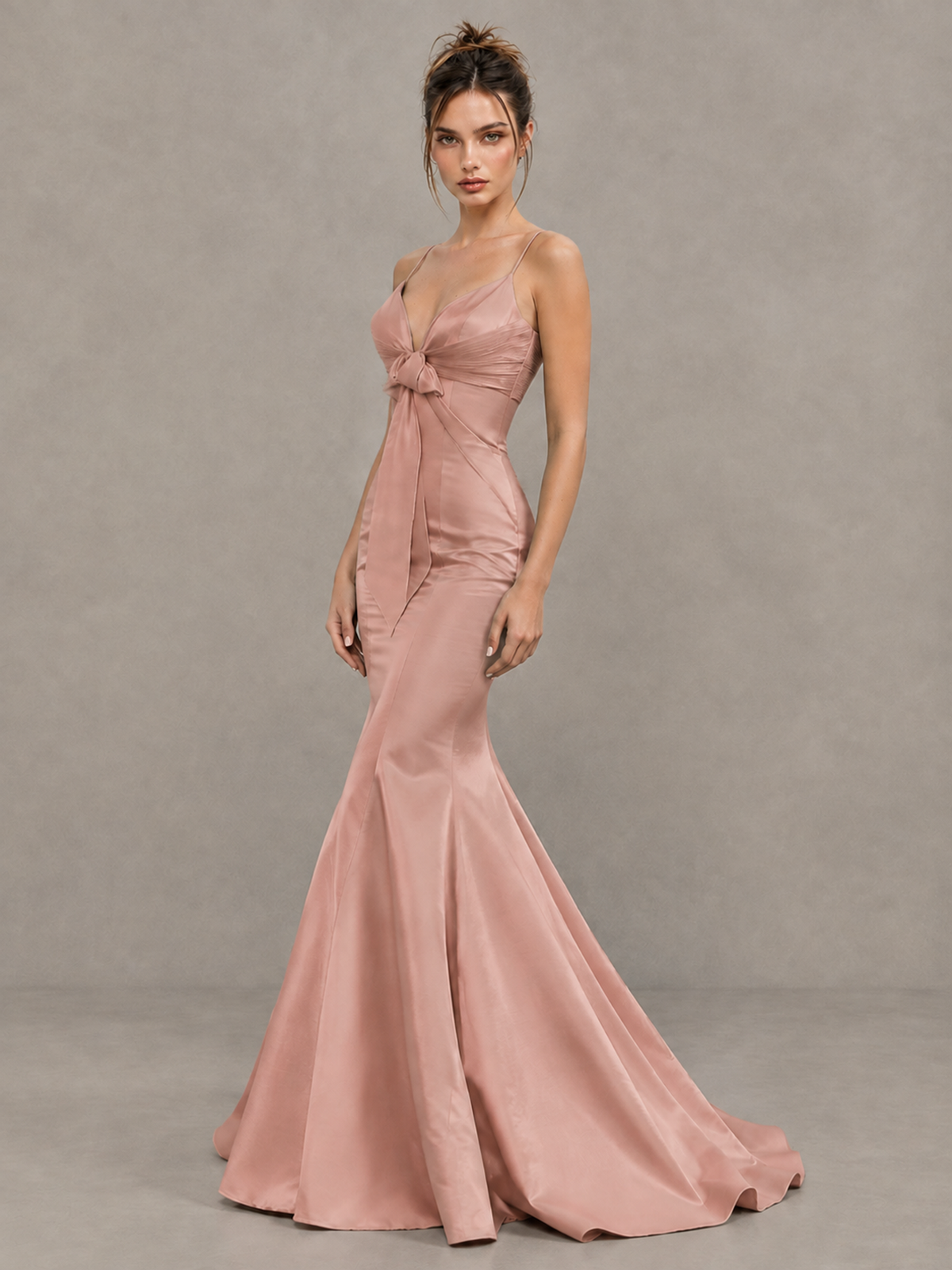 BOLODOO Dusty Rose Satin-Look Mermaid Prom Dress with Bow - Dusty Rose - Dusty Rose_3