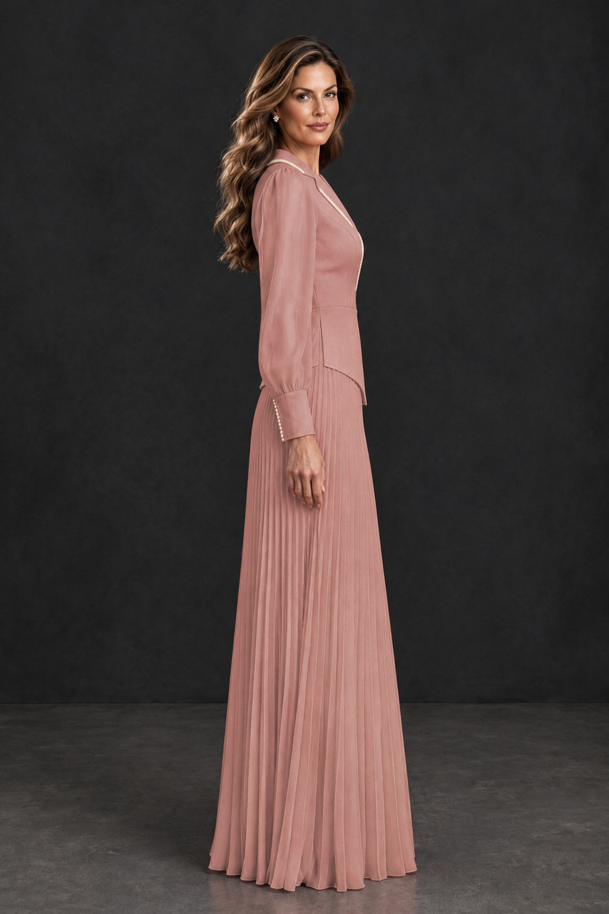 BOLODOO Dusty Rose Long Sleeve Pleated Mother of the Bride Dress - Dusty Rose - Dusty Rose_3