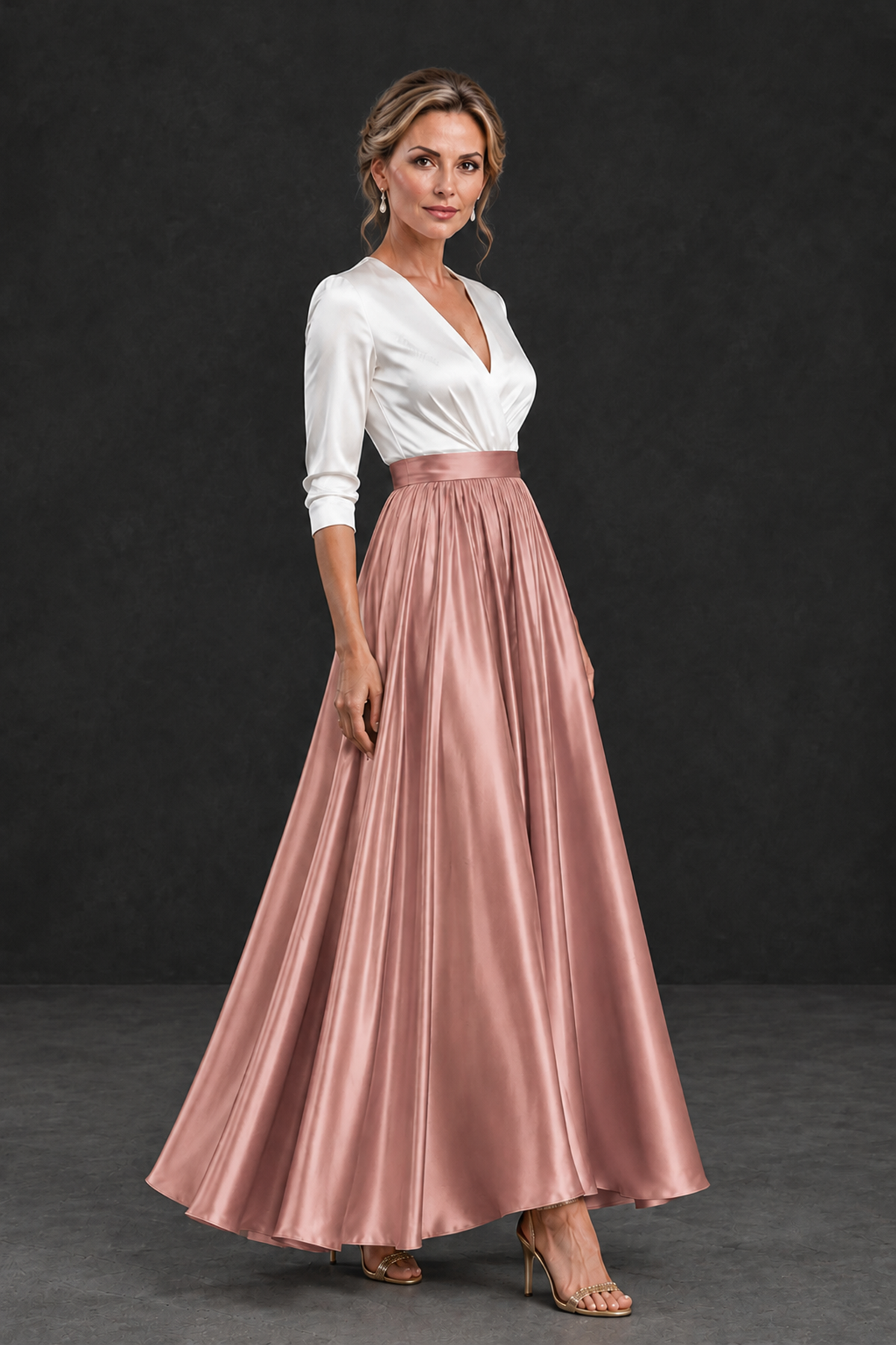 BOLODOO Dusty Rose and White V-Neck A-Line Mother of the Bride Dress - Dusty Rose - Dusty Rose_3