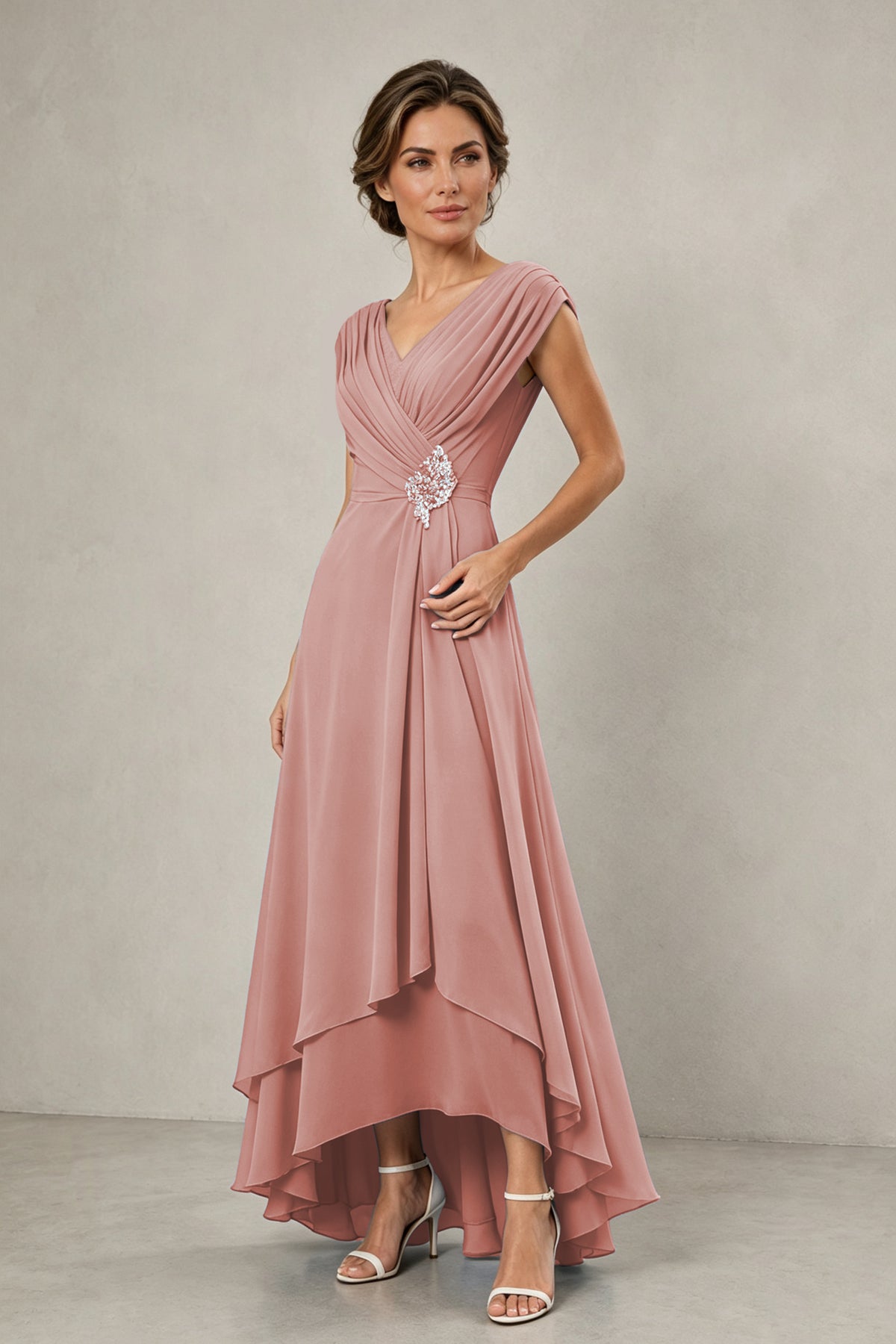 BOLODOO Dusty Rose V-Neck High-Low Mother of the Bride Dress - Dusty Rose