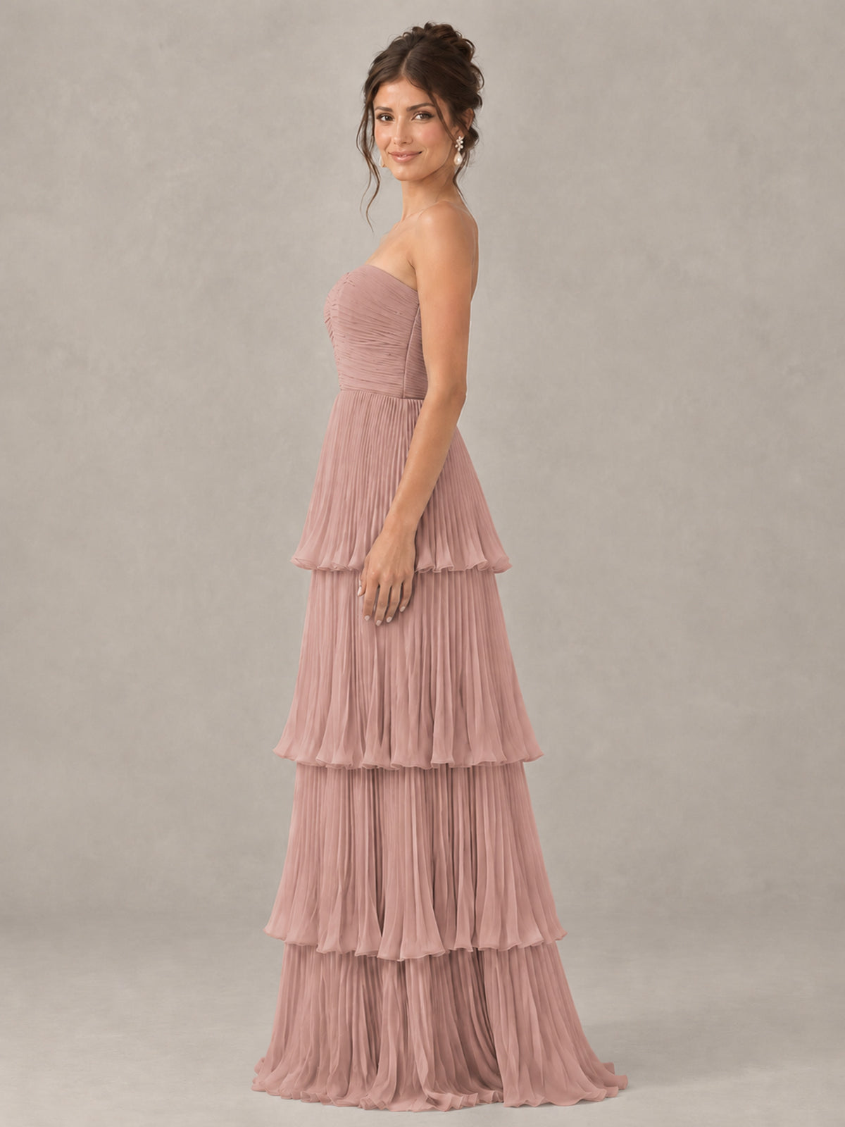 BOLODOO Dusty Rose Strapless Tiered Pleated Bridesmaid Dress - Dusty Rose - Dusty Rose_3