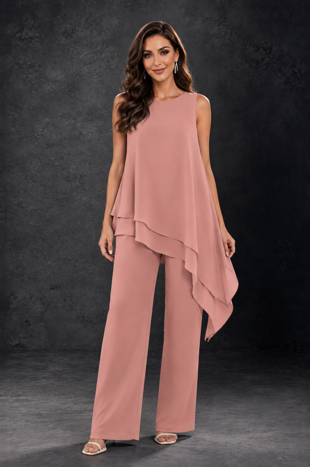 BOLODOO Dusty Rose Layered Mother of the Bride Pantsuit with Jacket - Dusty Rose - Dusty_Rose_3