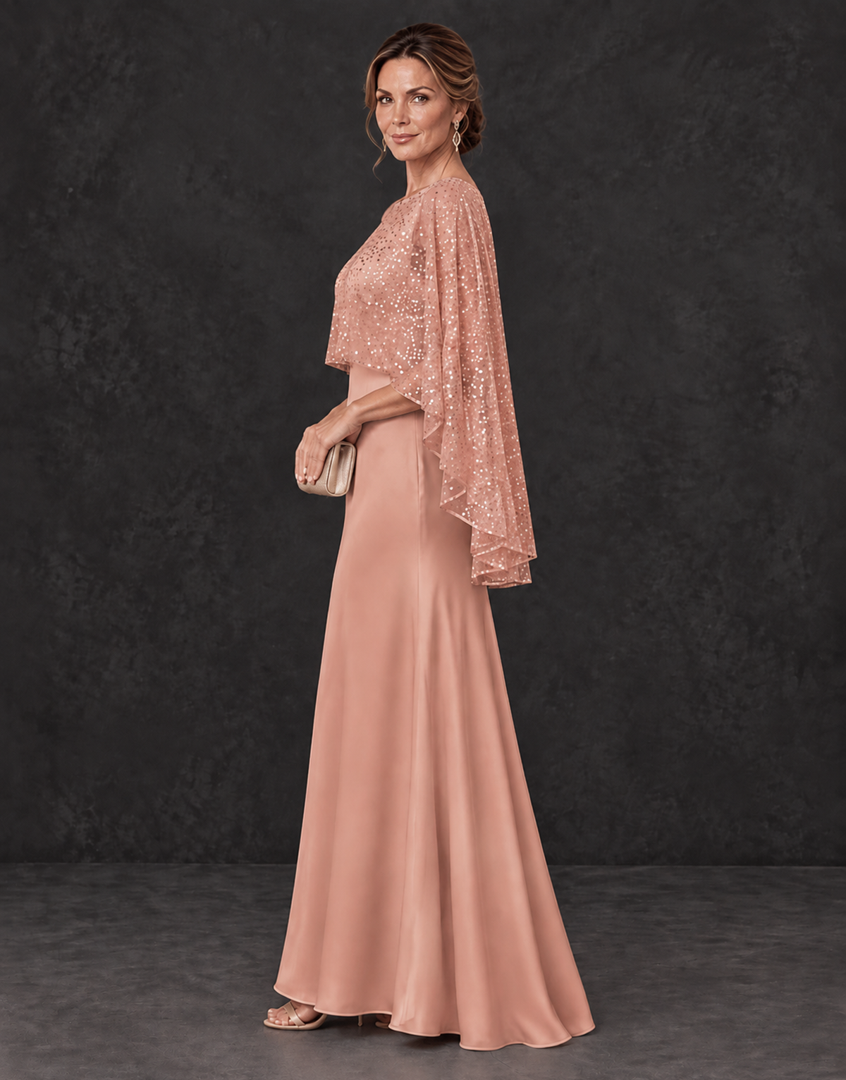 BOLODOO Dusty Rose Sparkle Cape Sleeve Mother of the Bride Dress - Dusty Rose - Dusty_Rose_3
