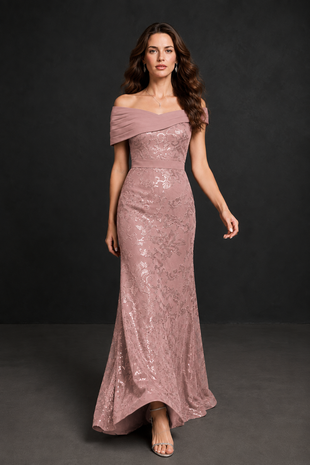 BOLODOO Dusty Rose Off-Shoulder Sequin Lace Mermaid Evening Gown | Mother of the Bride Formal Dress - Dusty Rose