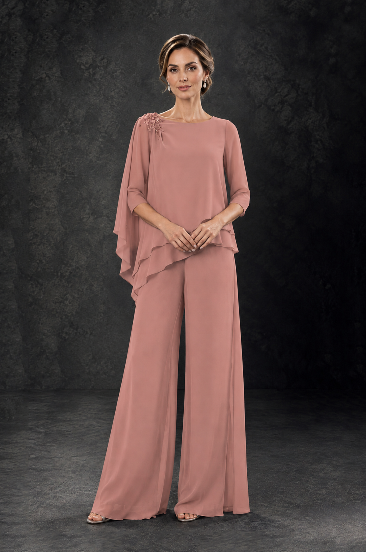 BOLODOO Dusty Rose Layered Wide-Leg Mother of the Bride Pant Suit - Dusty Rose - Dusty Rose_3