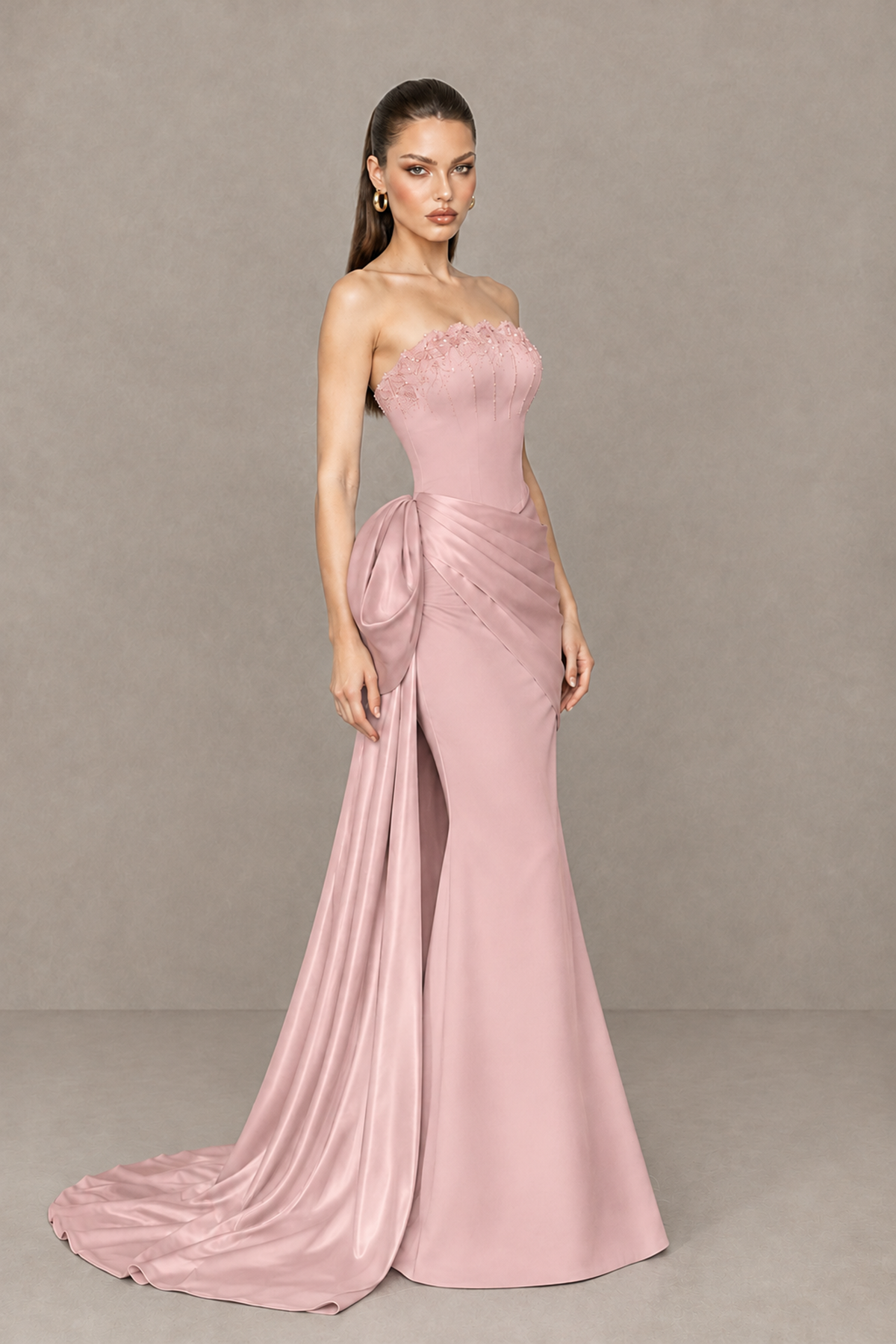 BOLODOO Dusty Rose Strapless Satin Prom Dress with Draped Side Train - Dusty Rose - Dusty_Rose_3
