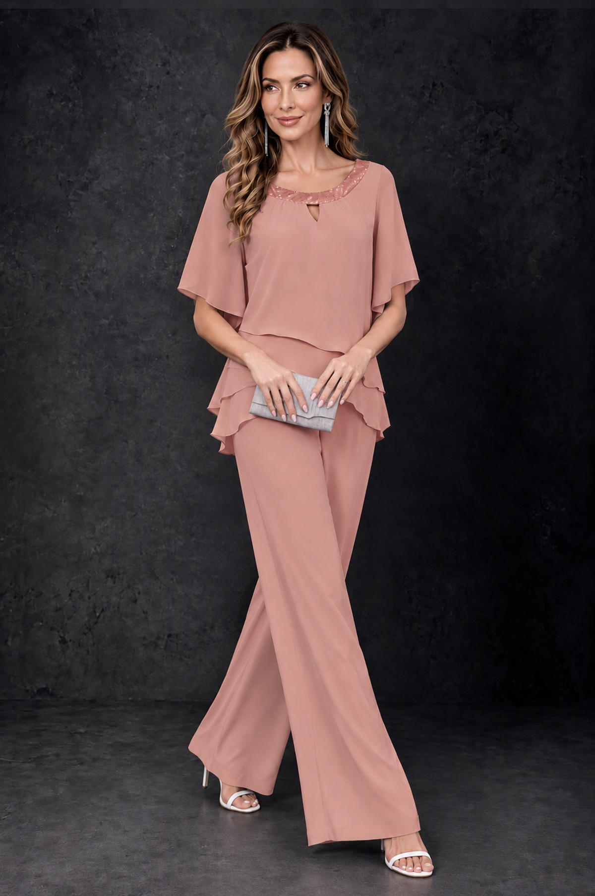 BOLODOO Dusty Rose Layered Chiffon-Look Mother of the Bride Pantsuit - Dusty Rose - Dusty_Rose_3