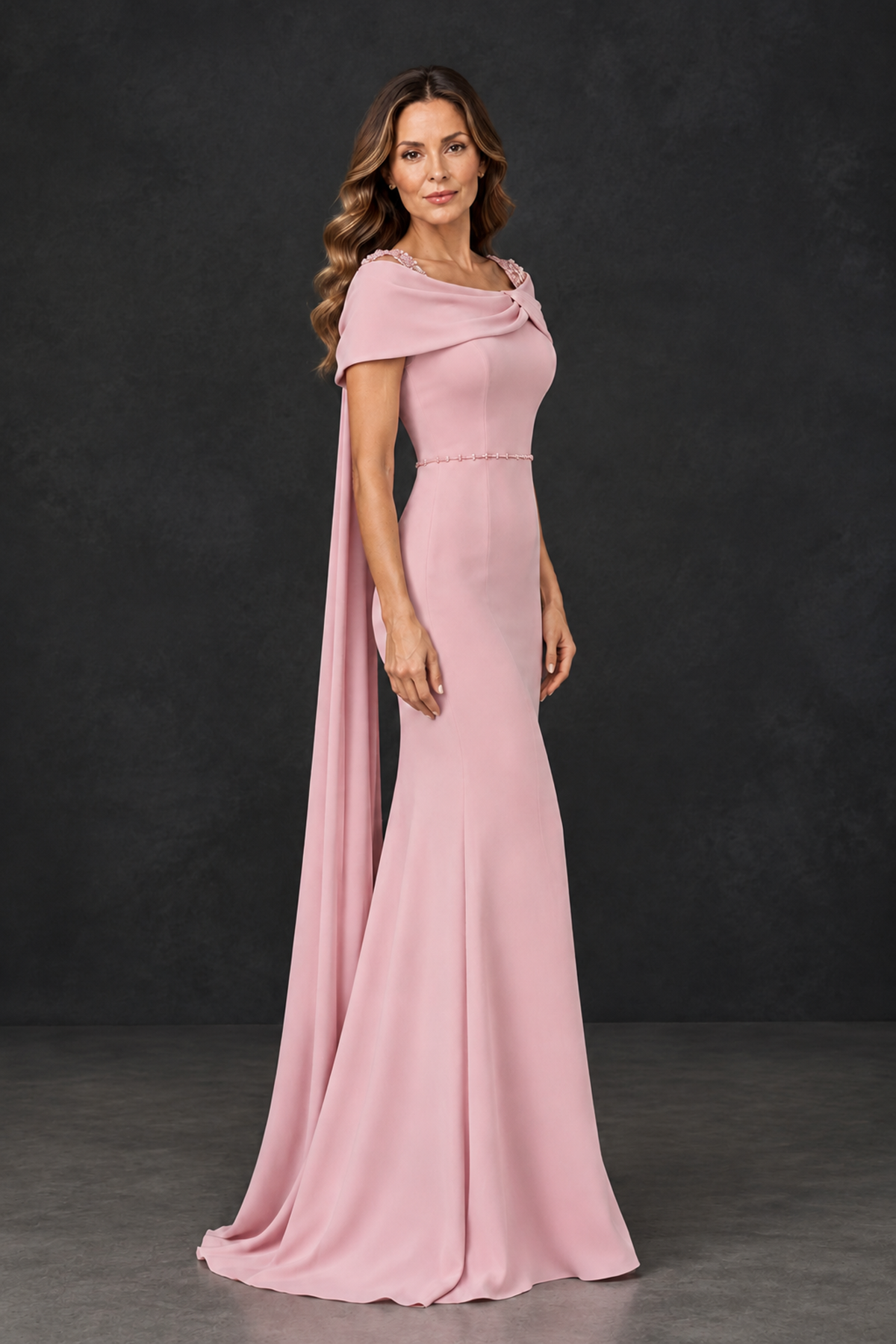 BOLODOO Dusty Rose Mother of the Bride Dress with Draped Cape Detail - Dusty Rose - Dusty_Rose_3