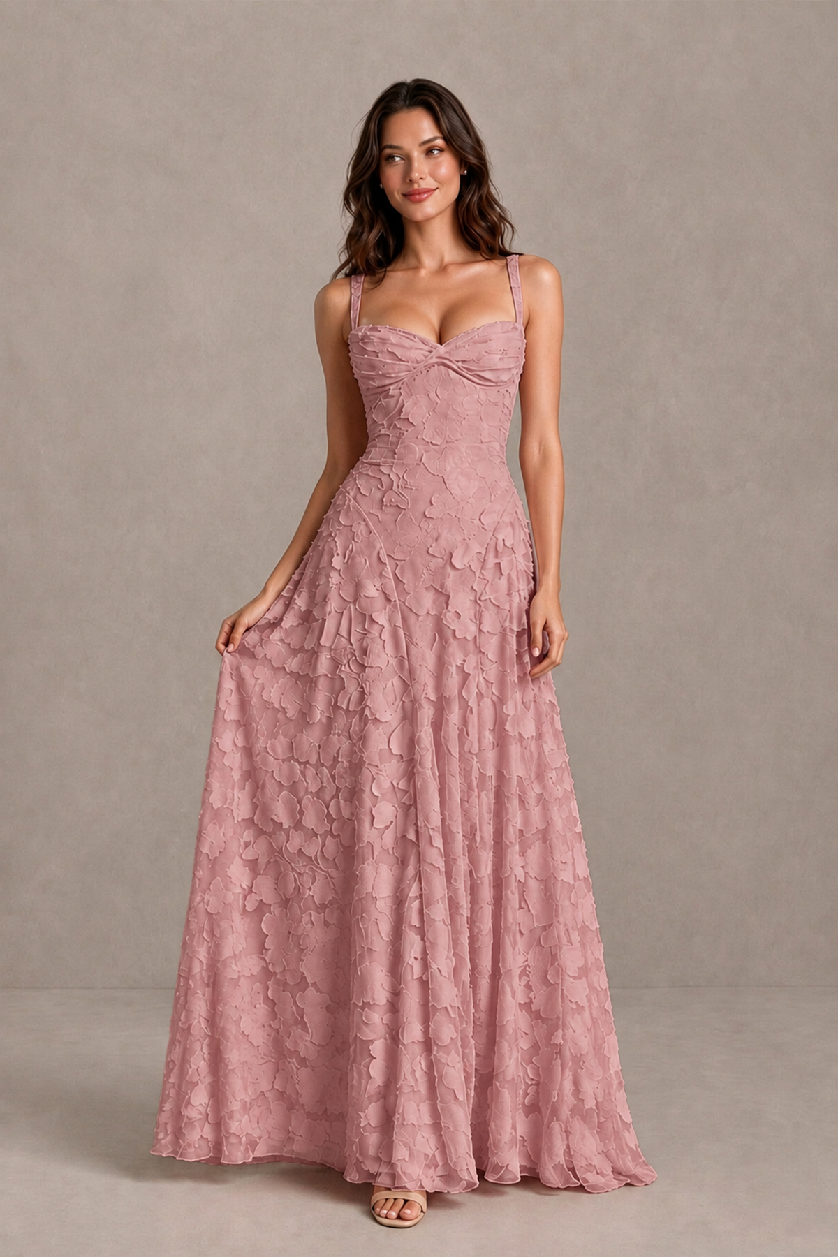 BOLODOO Dusty Rose Floral-Textured A-Line Dress with Lace-Up Back - Dusty Rose - Dusty Rose_3