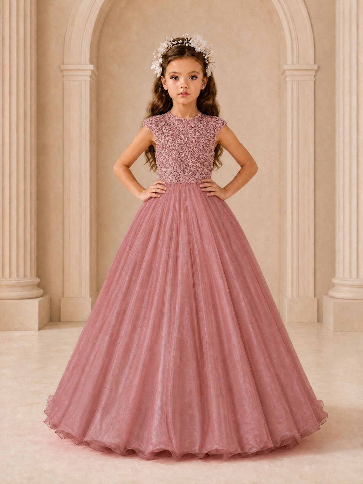 BOLODOO Dusty Rose Sequin Tulle Flower Girl Dress with Cap Sleeves - Dusty Rose - Dusty Rose_3