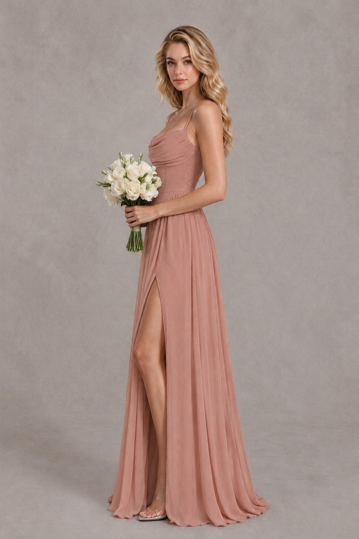 BOLODOO Dusty Rose Spaghetti Strap A-Line Bridesmaid Dress with Slit - Dusty Rose - Dusty Rose_3
