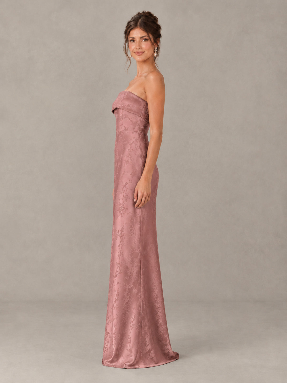 BOLODOO Dusty Rose Strapless Floral Bridesmaid Dress - Dusty Rose - Dusty Rose_3