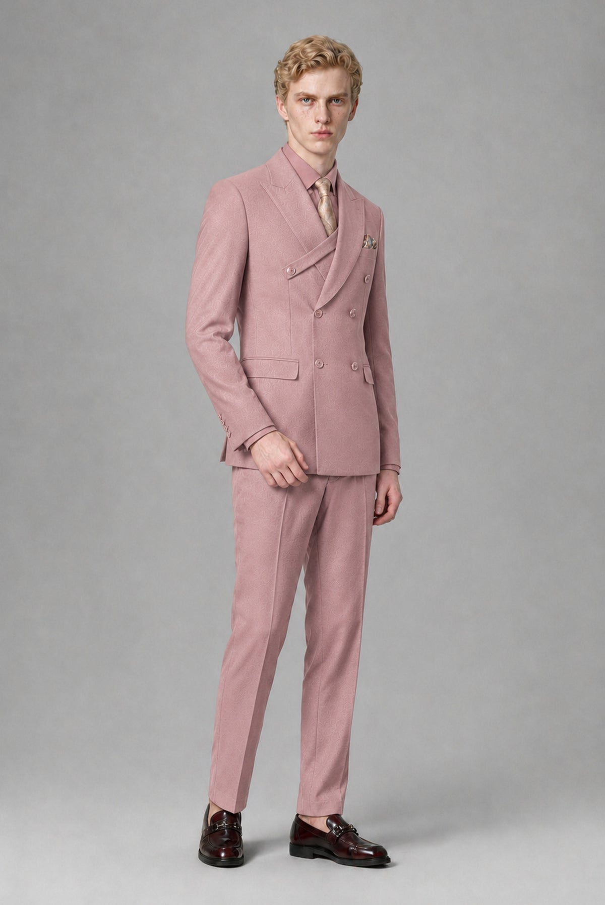BOLODOO Men's Dusty Rose Double-Breasted Two-Piece Suit – Jacket & Trousers - Dusty Rose
