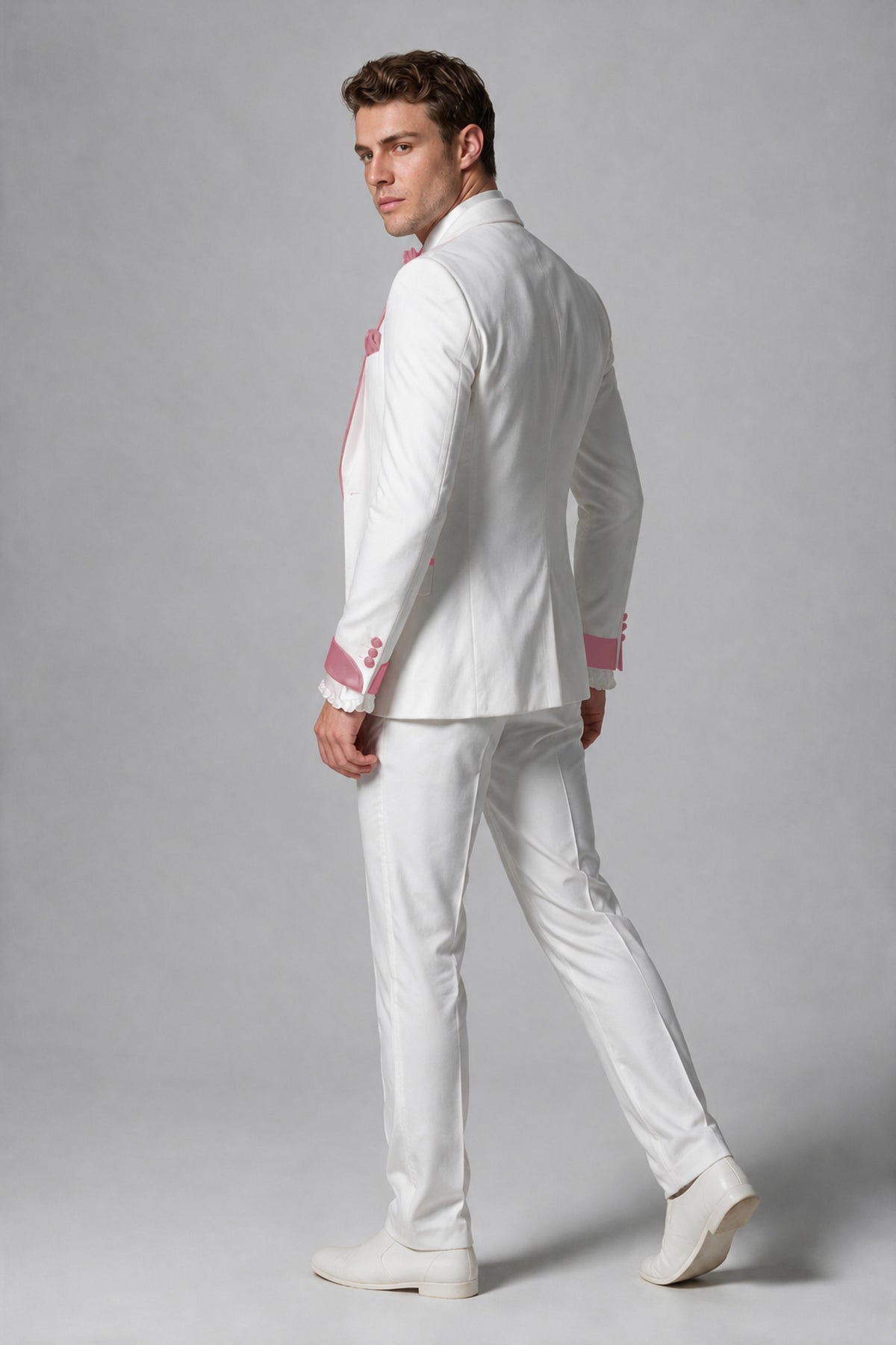 Bolodoo Men's White and Dusty Rose Three-Piece Wedding Tuxedo Suit - Dusty Rose - Dusty Rose_3
