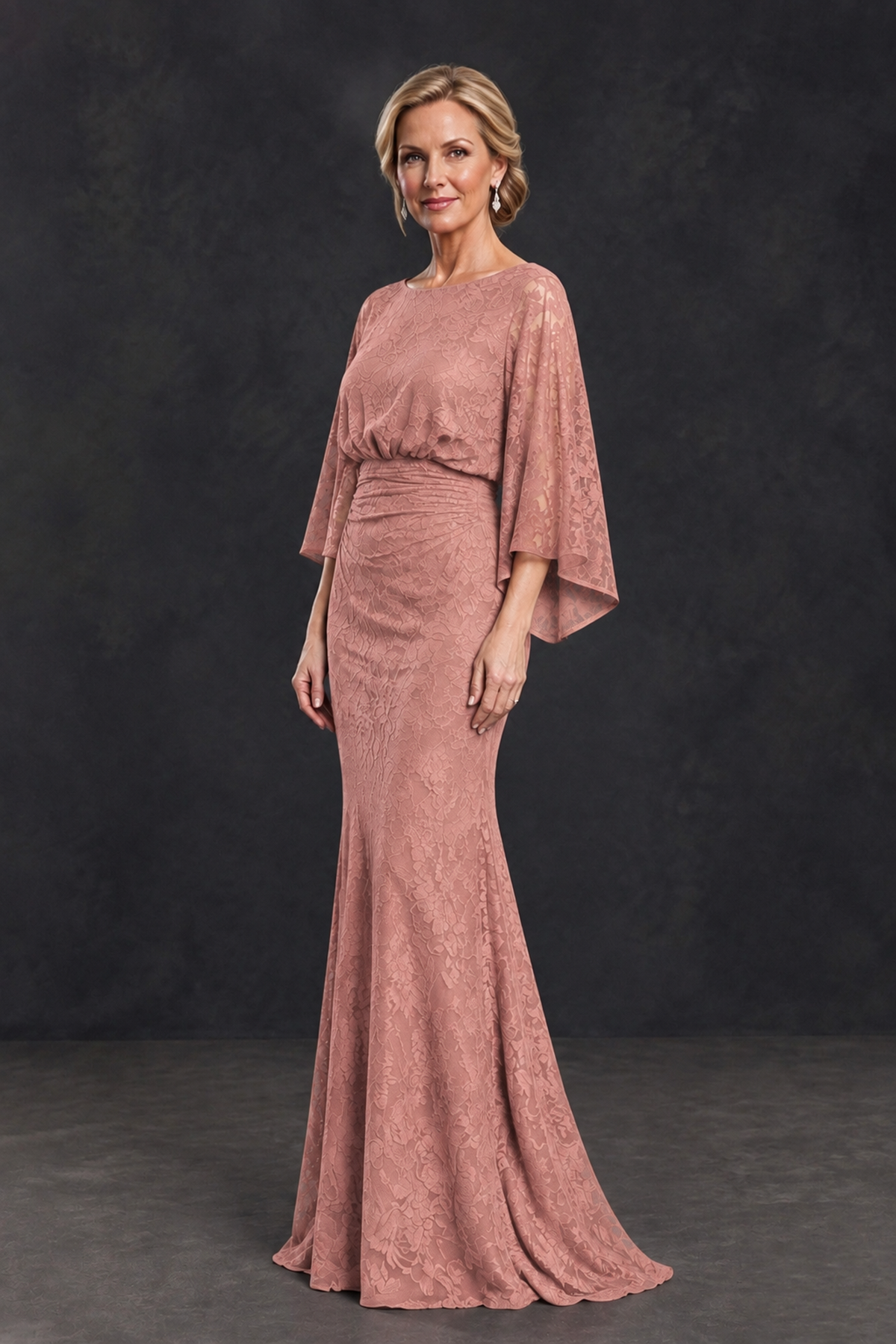 BOLODOO Dusty Rose Lace Flutter Sleeve Mother of the Bride Dress - Dusty Rose - Dusty Rose_3