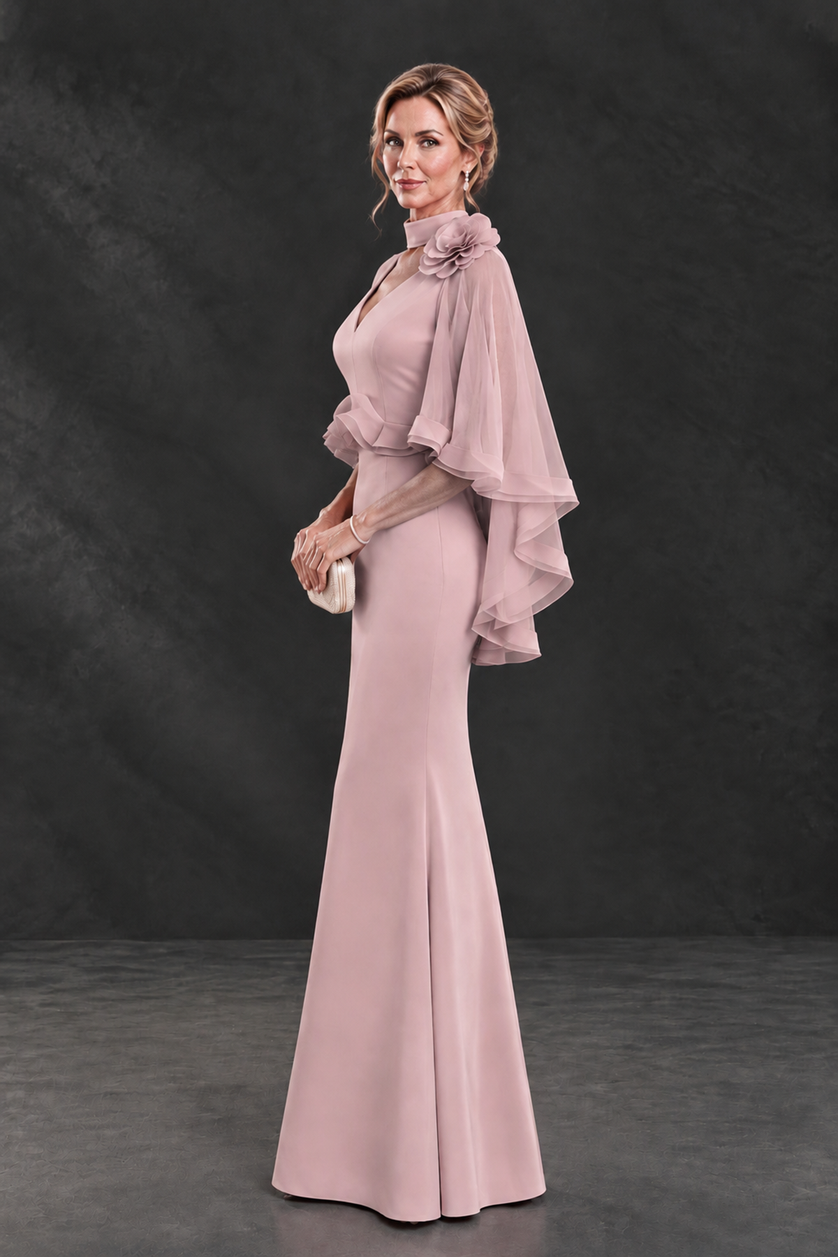 BOLODOO Dusty Rose Floral Cape Sleeve Mother of the Bride Dress - Dusty Rose - Dusty_Rose_3