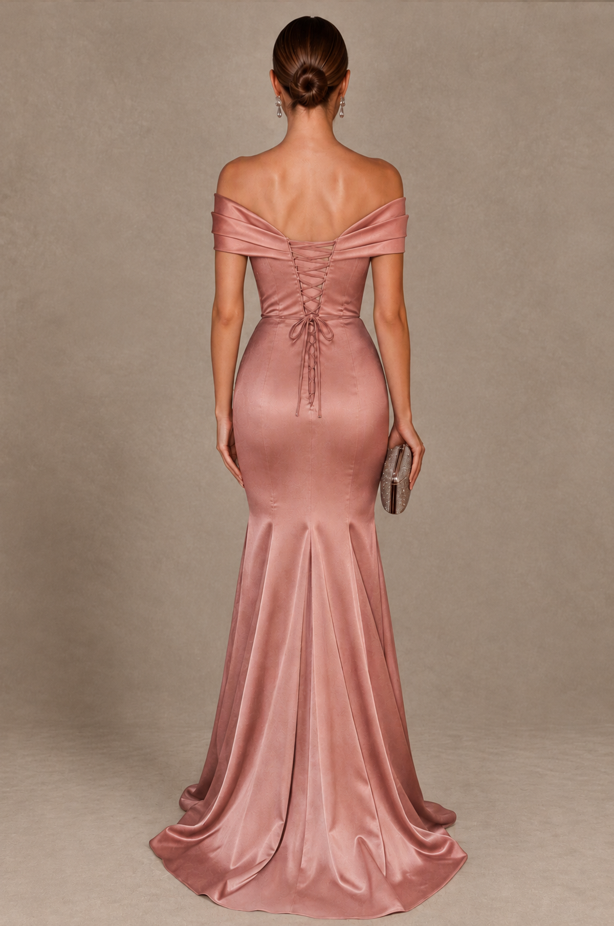 BOLODOO Dusty Rose Off-the-Shoulder Ruched Satin Mermaid Evening Dress - Dusty Rose - Dusty_Rose_3