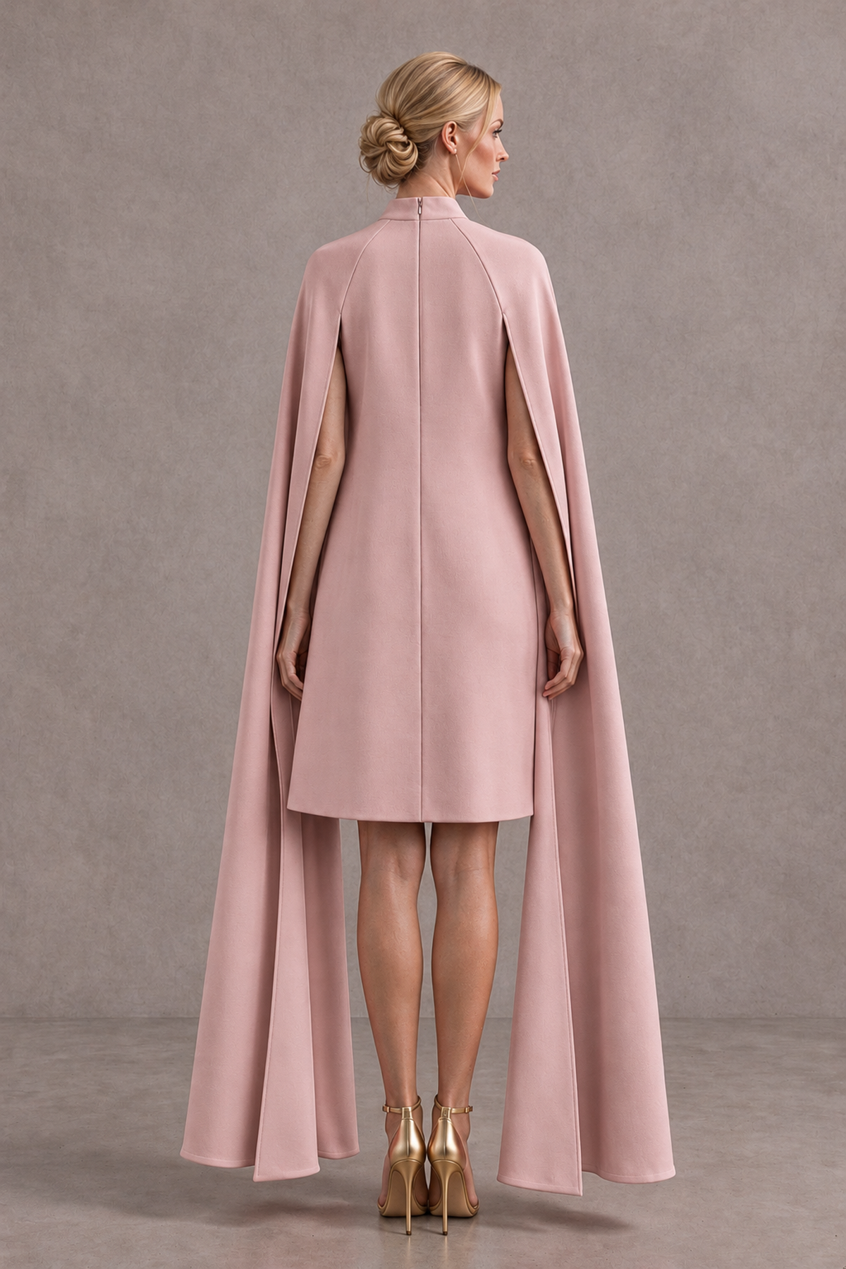 BOLODOO Dusty Rose High Neck Floral Cape Mini Cocktail Dress - Dusty Rose - Dusty Rose_3