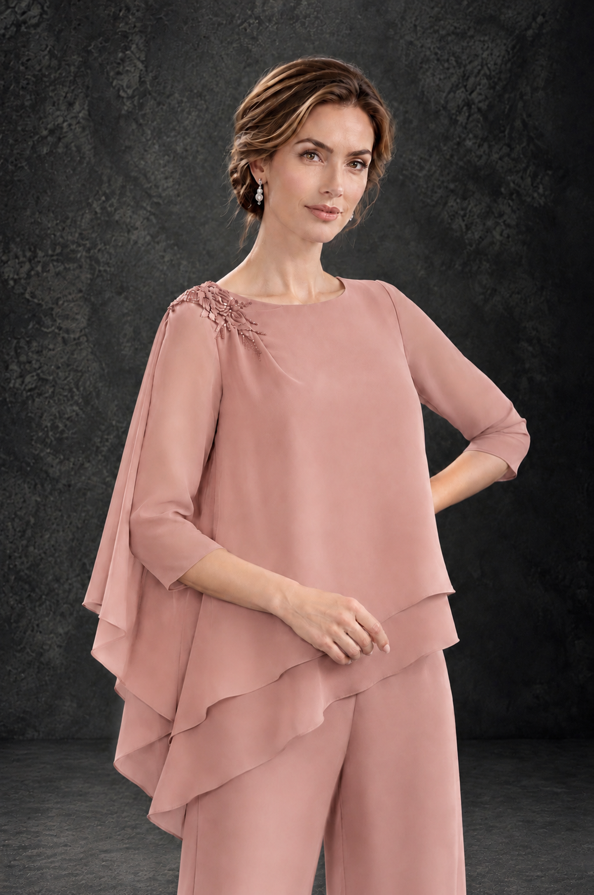 BOLODOO Dusty Rose Layered Wide-Leg Mother of the Bride Pant Suit - Dusty Rose - Dusty Rose_4