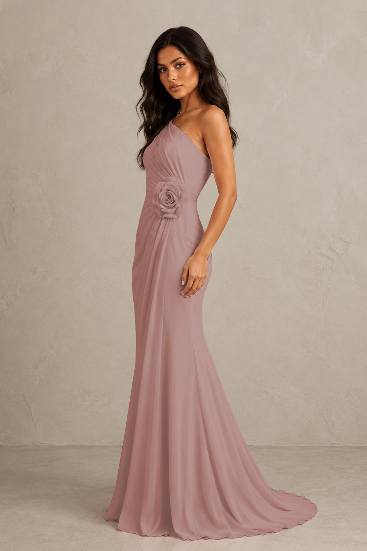 BOLODOO Dusty Rose One-Shoulder Floral Ruched Maxi Dress - Dusty Rose