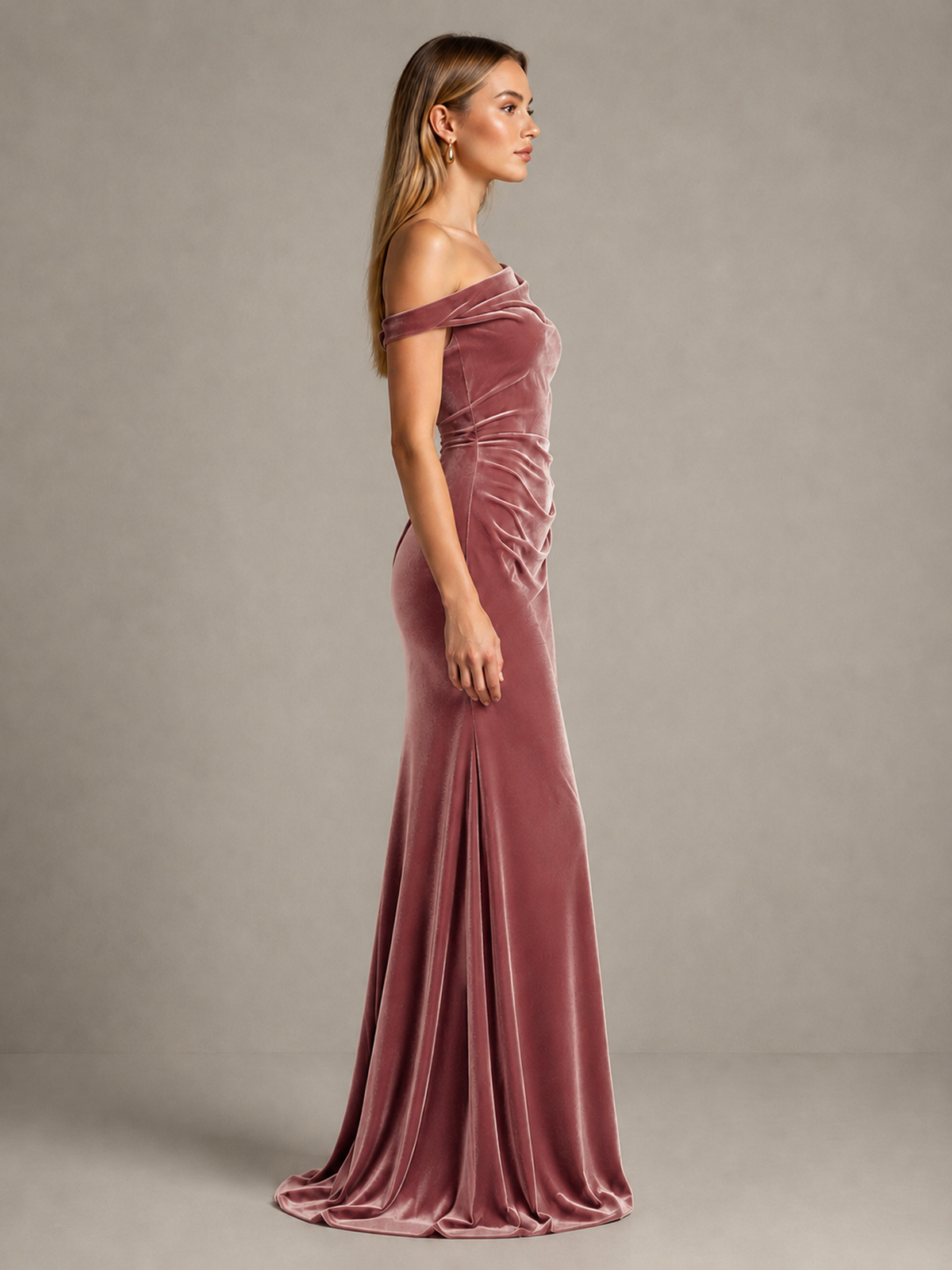 BOLODOO Dusty Rose One-Shoulder Velvet Mermaid Evening Gown - Dusty Rose - Dusty Rose_4