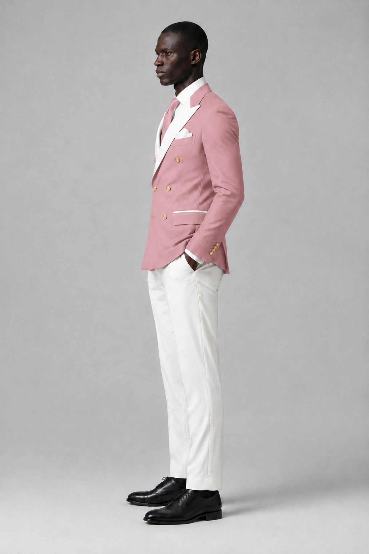 BOLODOO Men's Dusty Rose Double-Breasted Blazer & Cream Trousers Tuxeto 2-Piece Suit Set - Dusty Rose - Dusty Rose_4