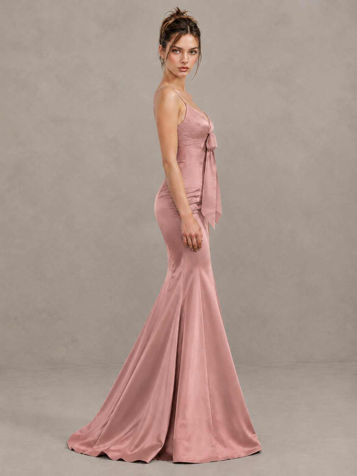 BOLODOO Dusty Rose Satin-Look Mermaid Prom Dress with Bow - Dusty Rose - Dusty Rose_4
