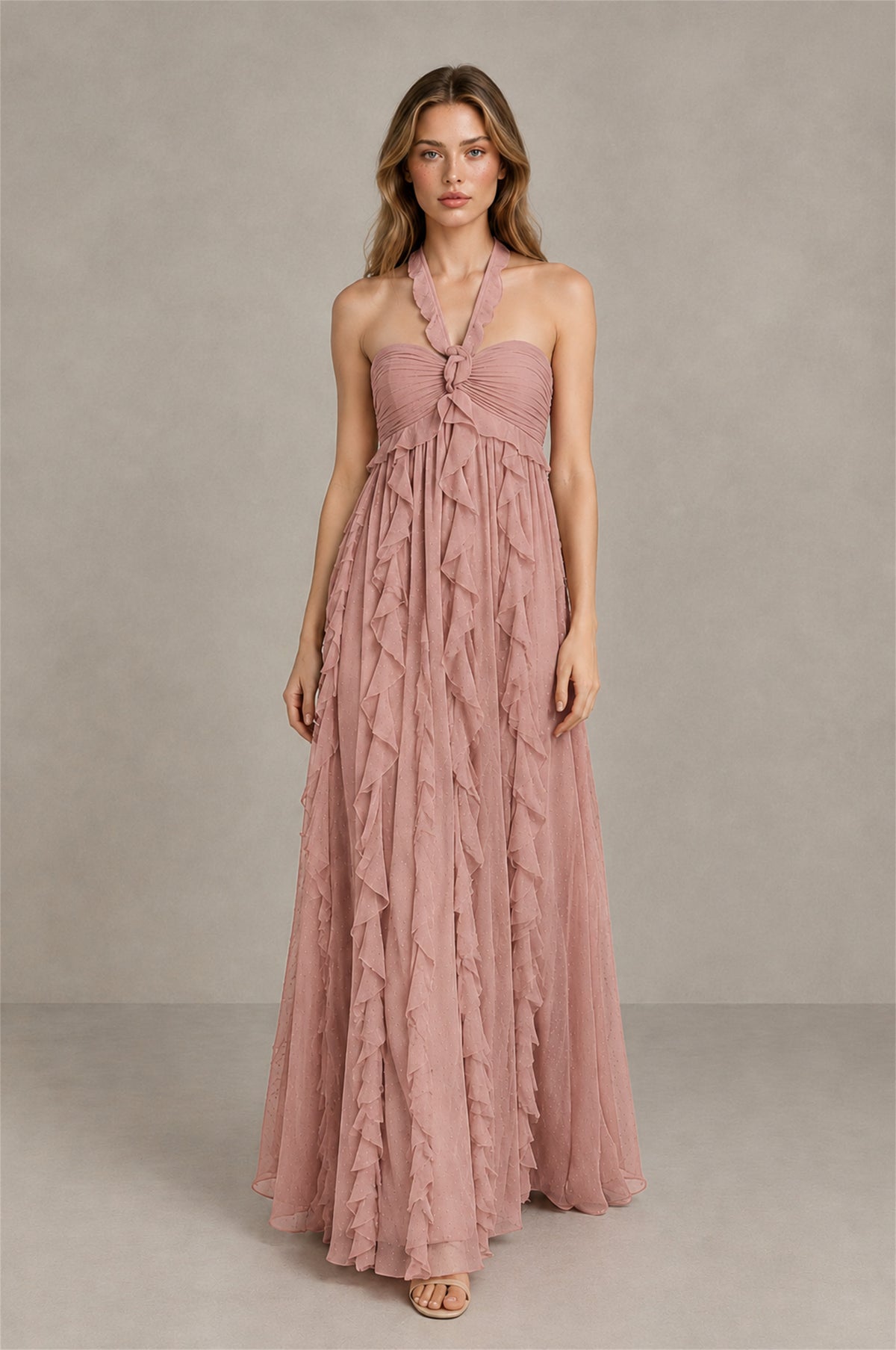 BOLODOO Dusty Rose Halter Ruffle A-Line Floor-Length Evening Dress - Dusty Rose - Dusty_Rose_4