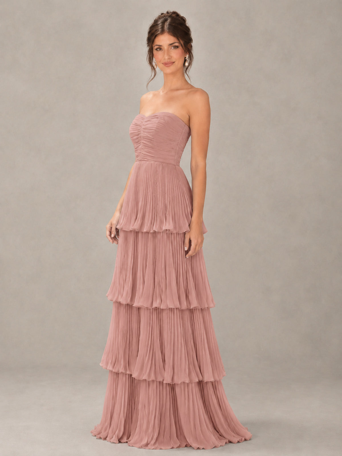 BOLODOO Dusty Rose Strapless Tiered Pleated Bridesmaid Dress - Dusty Rose - Dusty Rose_4