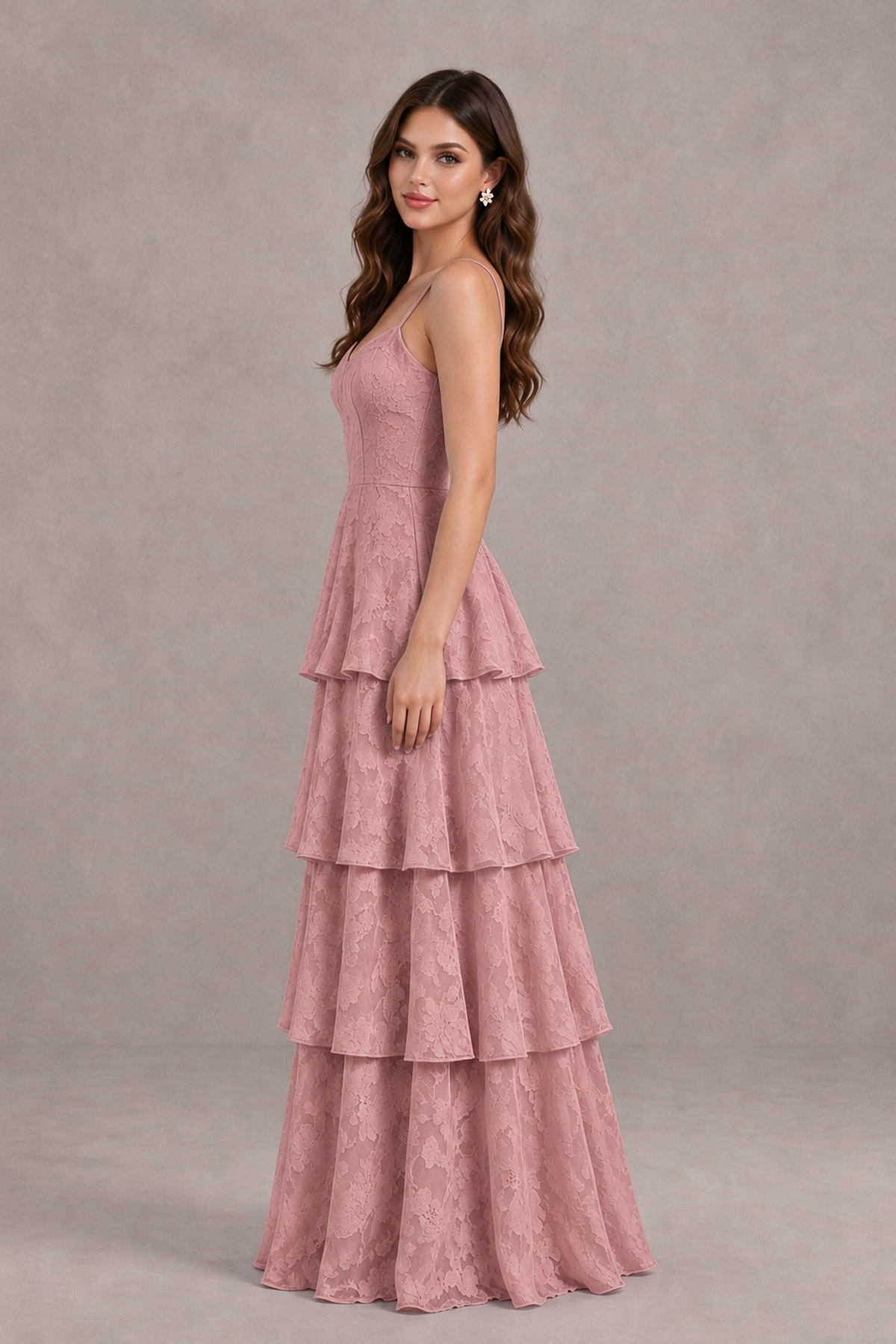 BOLODOO Dusty Rose Tiered Floral-Textured Spaghetti Strap Maxi Dress - Dusty Rose - Dusty Rose_4