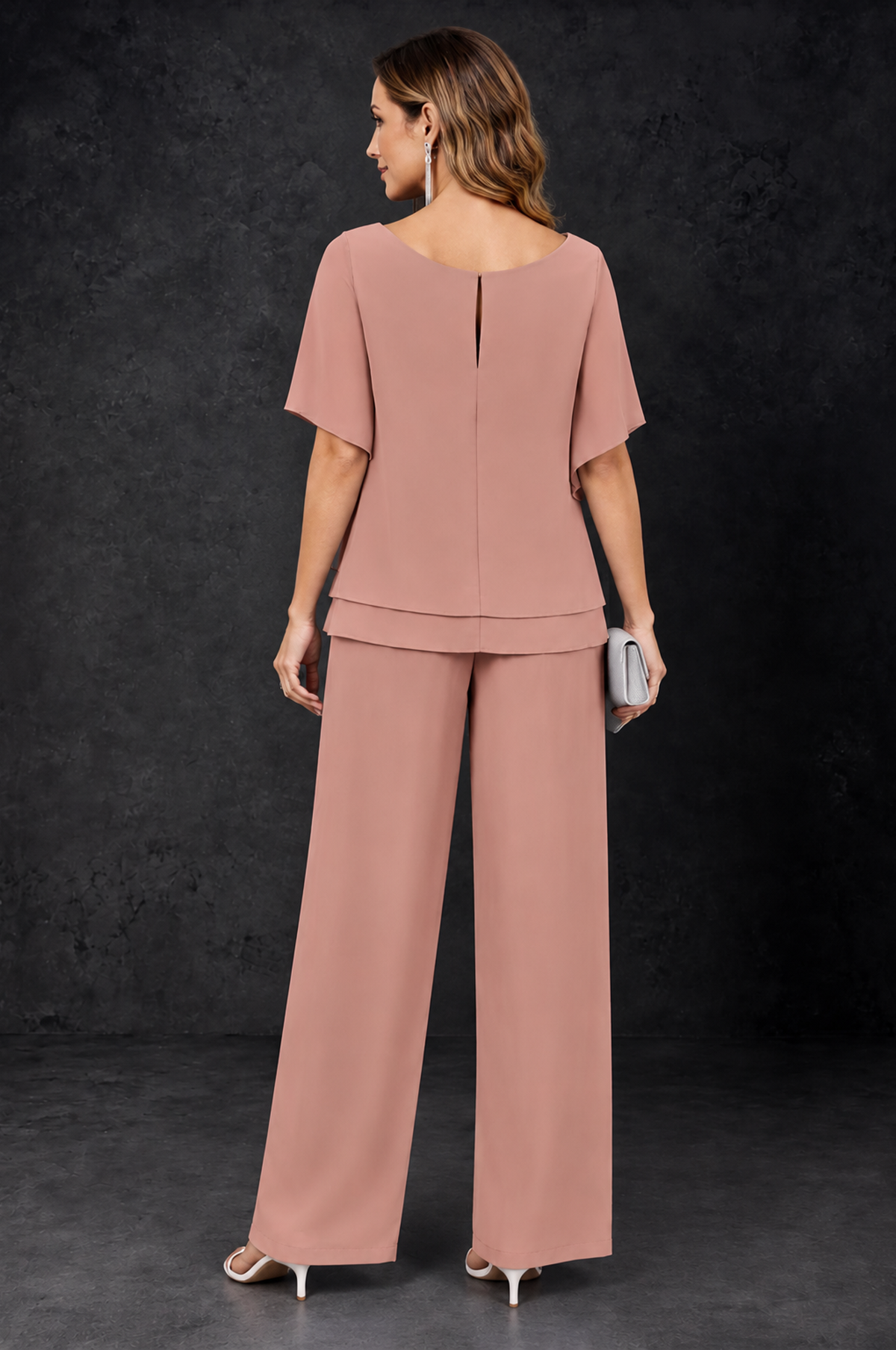 BOLODOO Dusty Rose Layered Chiffon-Look Mother of the Bride Pantsuit - Dusty Rose - Dusty_Rose_4