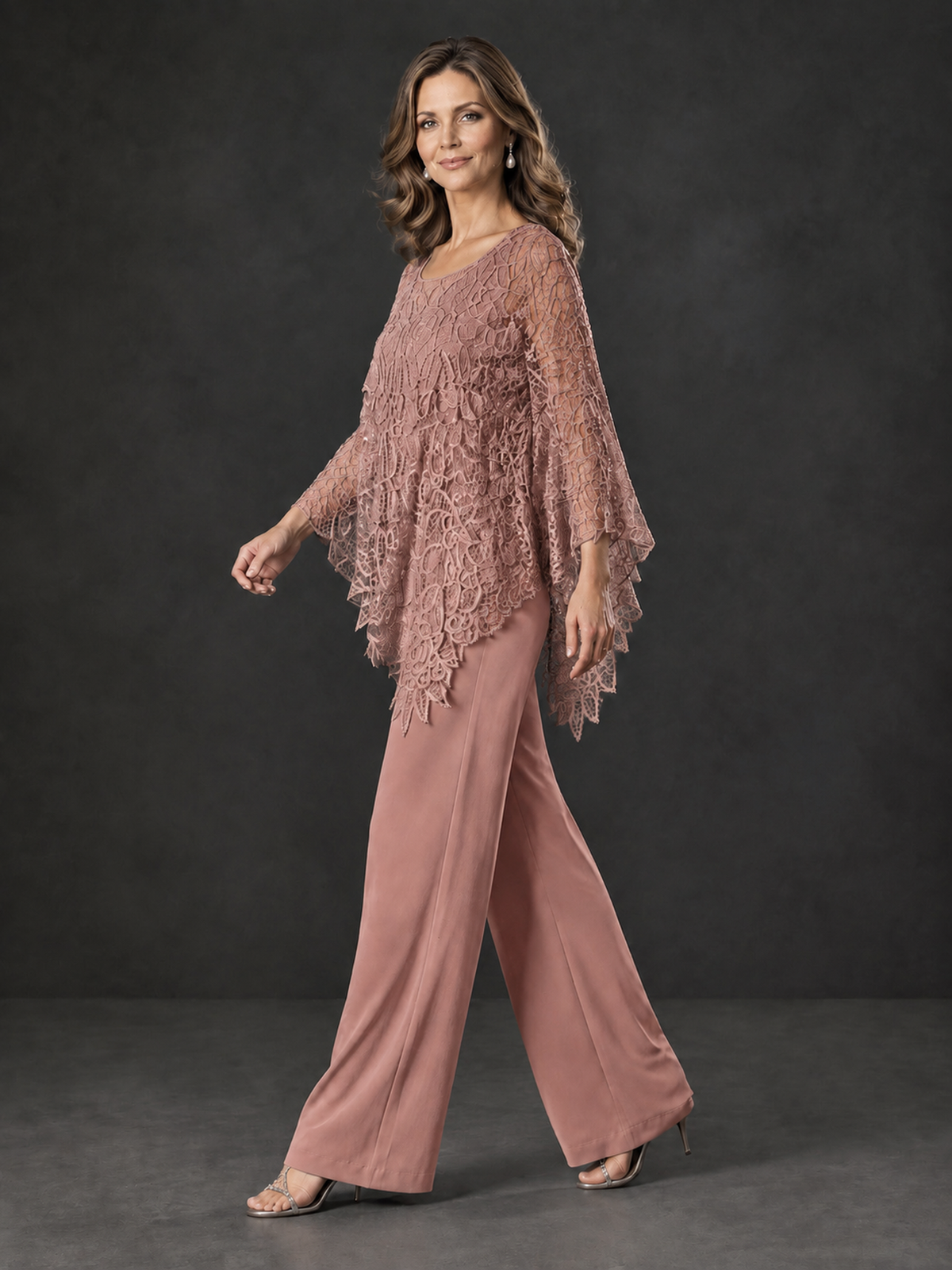 BOLODOO Dusty Rose Lace Overlay Wide-Leg Pantsuit for Mothers of the Bride - Dusty Rose