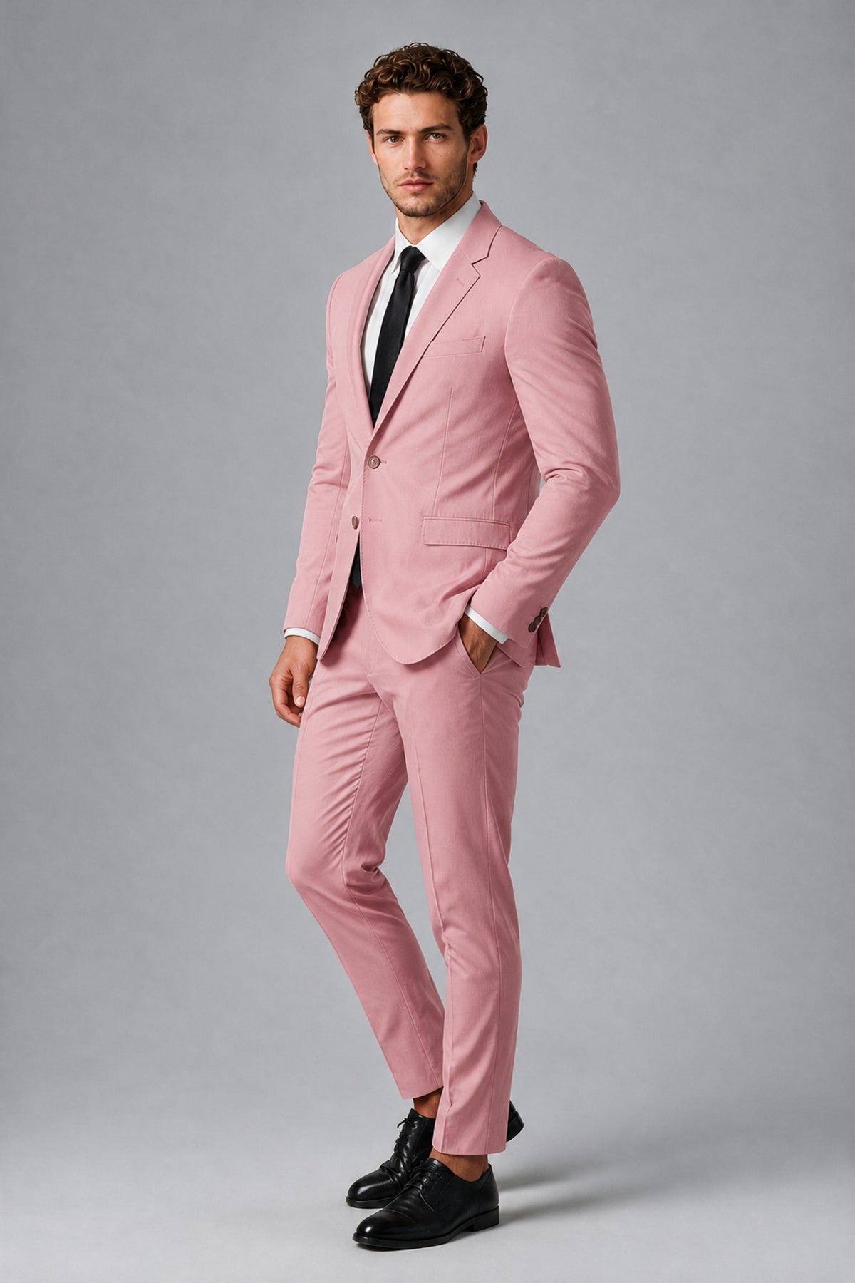 Bolodoo Men's Dusty Rose Two-Piece Suit with Notch-Lapel Jacket & Trousers - Dusty Rose - Dusty_Rose_4