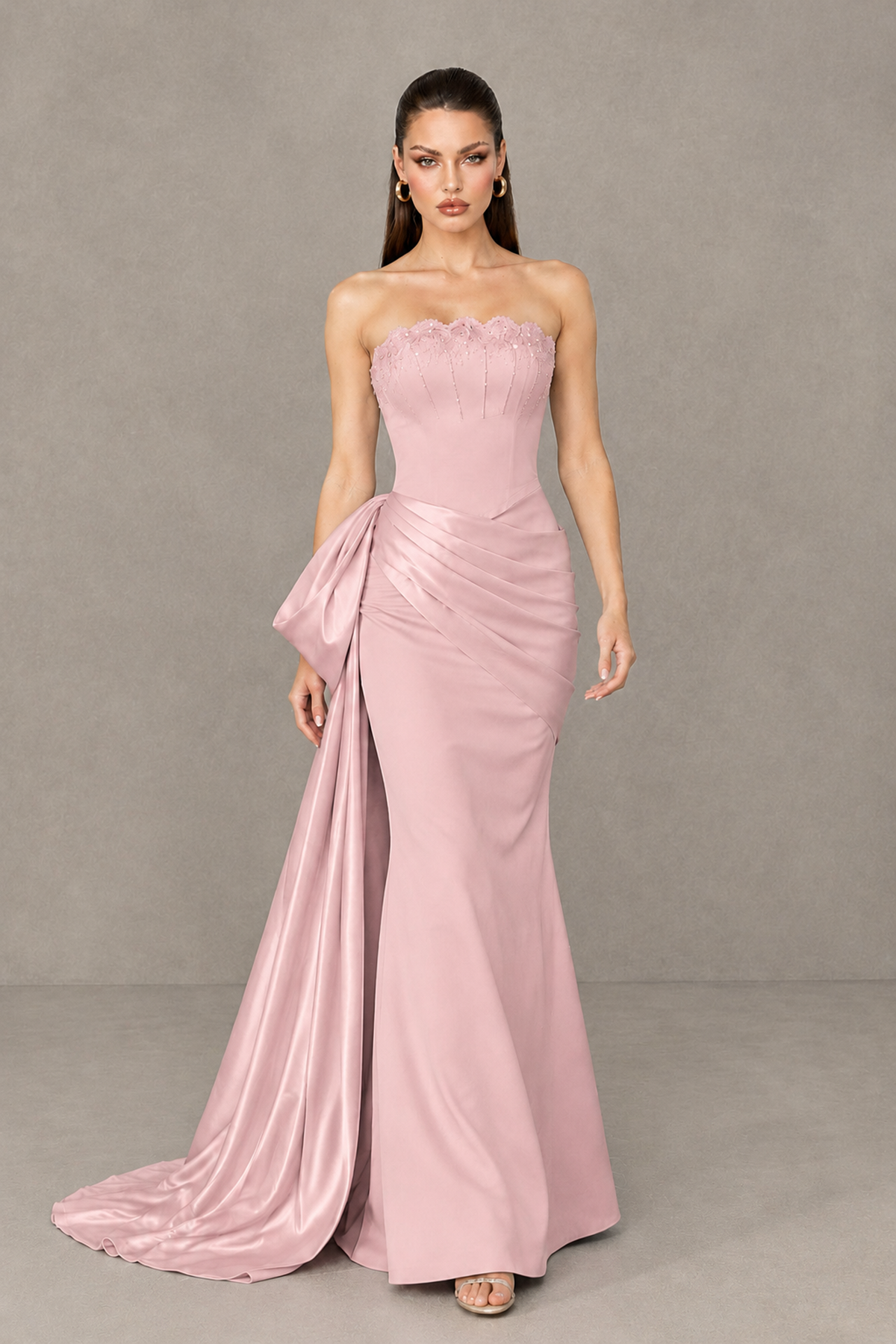 BOLODOO Dusty Rose Strapless Satin Prom Dress with Draped Side Train - Dusty Rose - Dusty_Rose_4