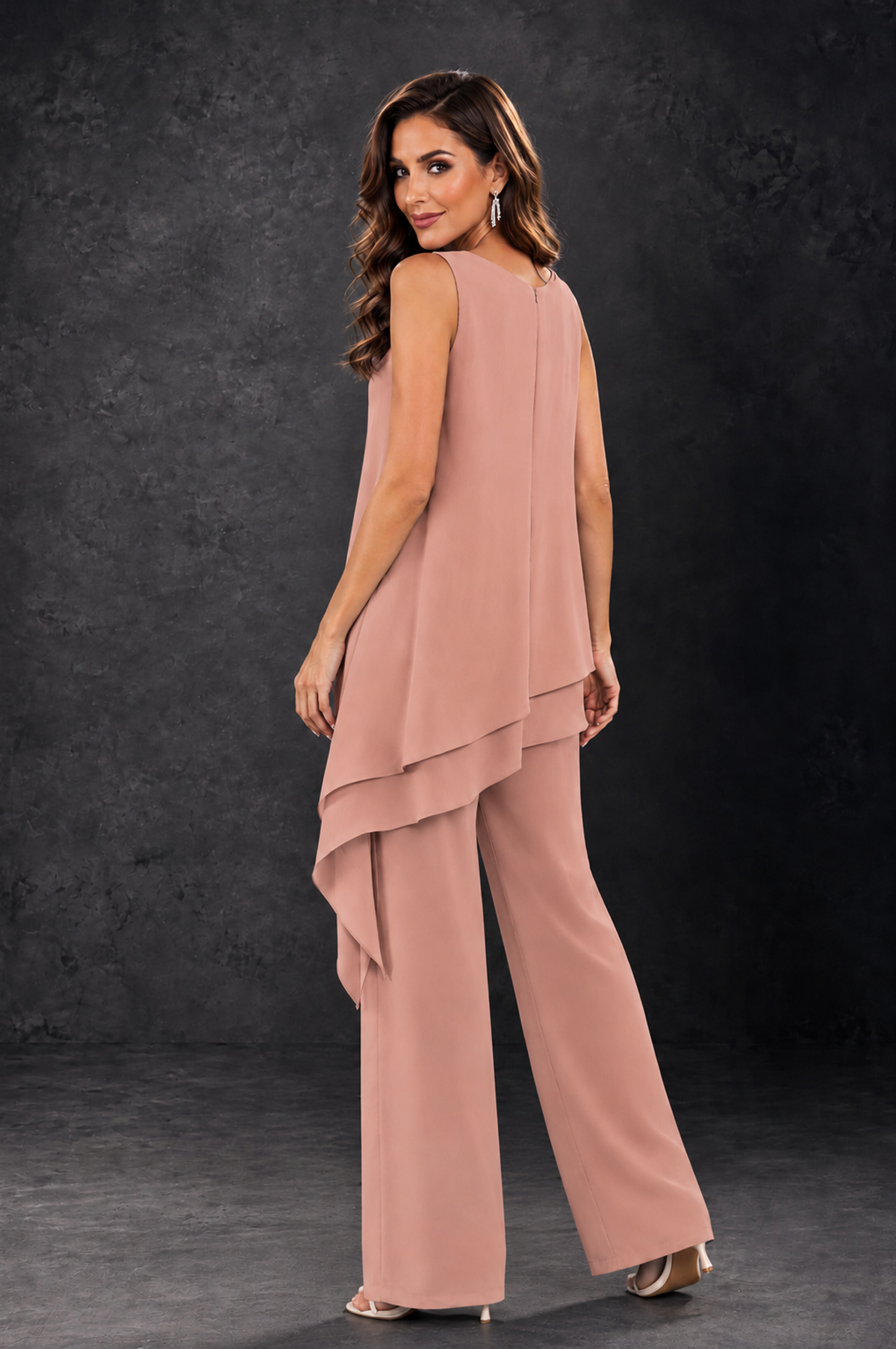 BOLODOO Dusty Rose Layered Mother of the Bride Pantsuit with Jacket - Dusty Rose - Dusty_Rose_4