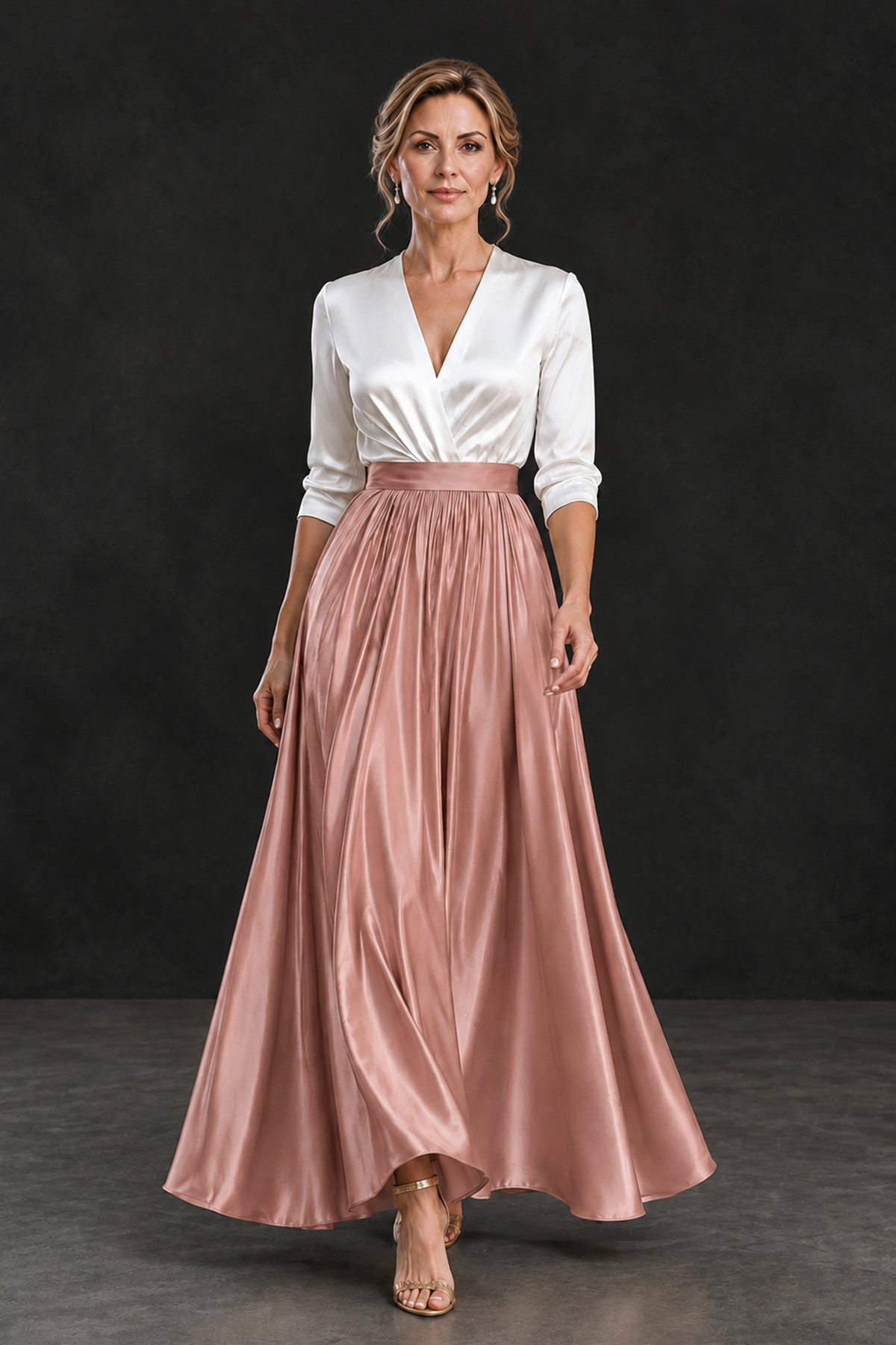 BOLODOO Dusty Rose and White V-Neck A-Line Mother of the Bride Dress - Dusty Rose - Dusty Rose_4