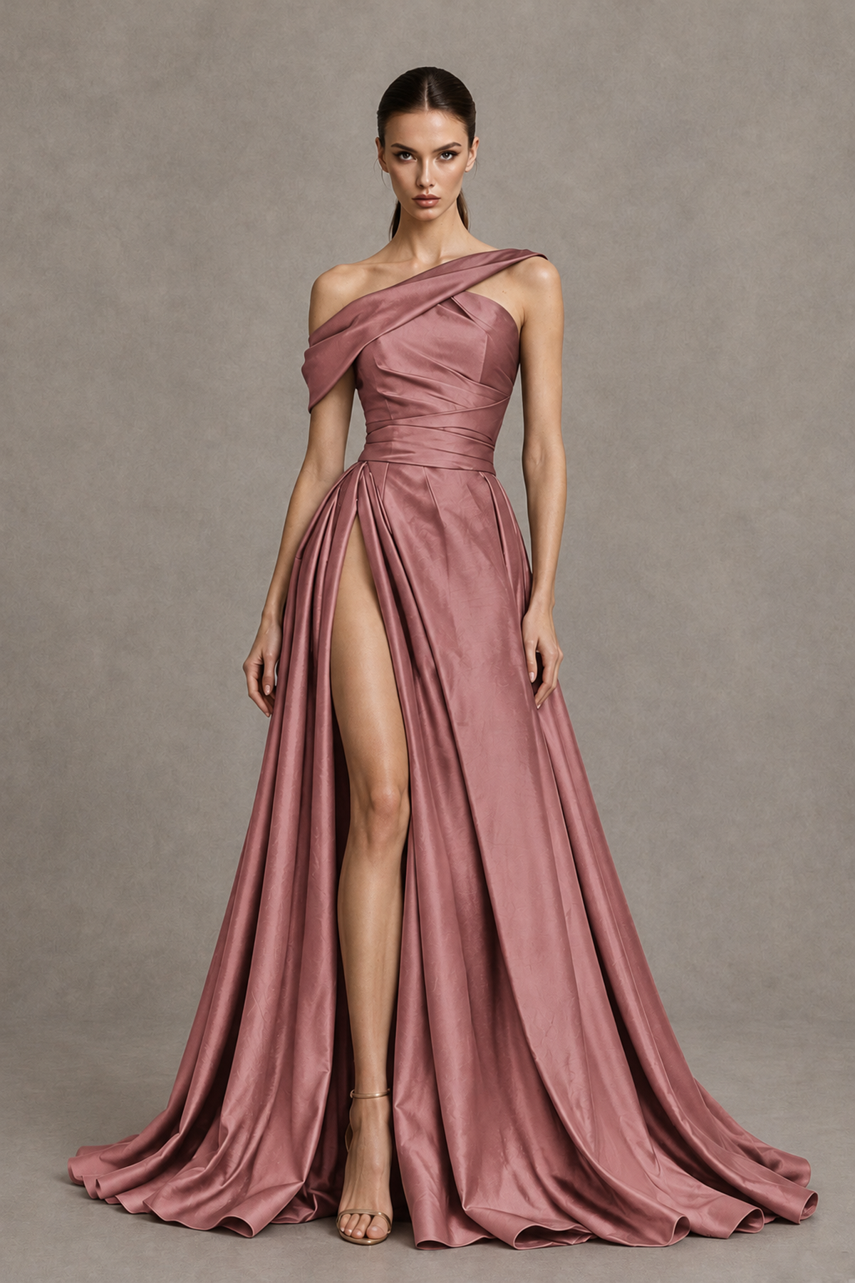BOLODOO Dusty Rose Asymmetric Satin-Look A-Line Prom Dress with High Slit - Dusty Rose - Dusty Rose_4