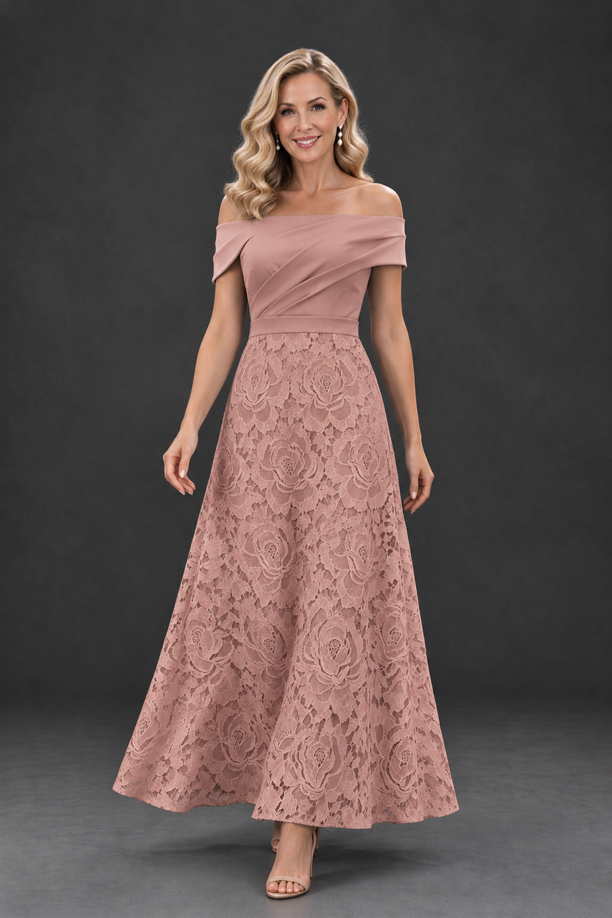 BOLODOO Dusty Rose Off-the-Shoulder Floral A-Line Mother of the Bride Dress - Dusty Rose - Dusty Rose_4