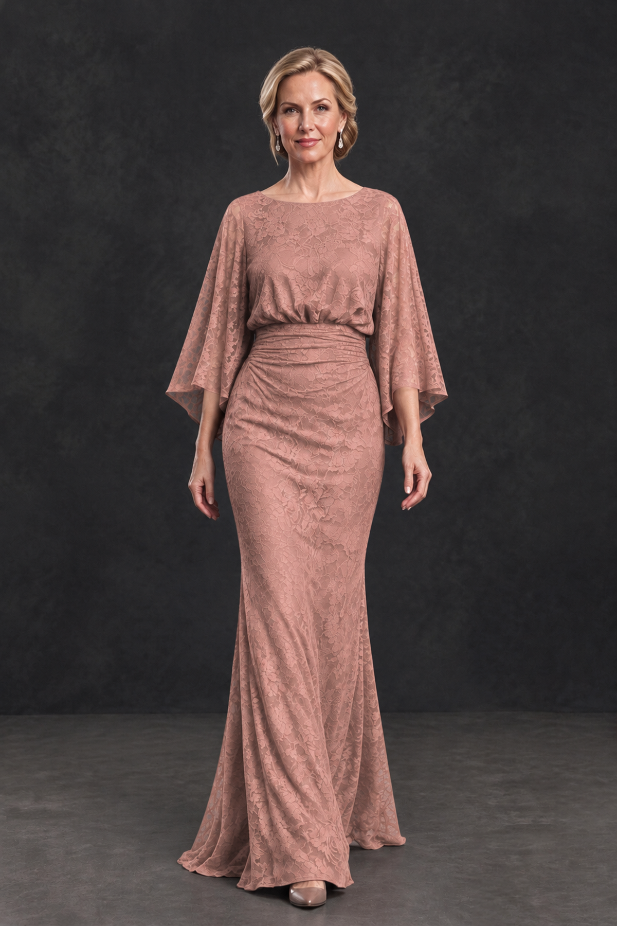 BOLODOO Dusty Rose Lace Flutter Sleeve Mother of the Bride Dress - Dusty Rose - Dusty Rose_4