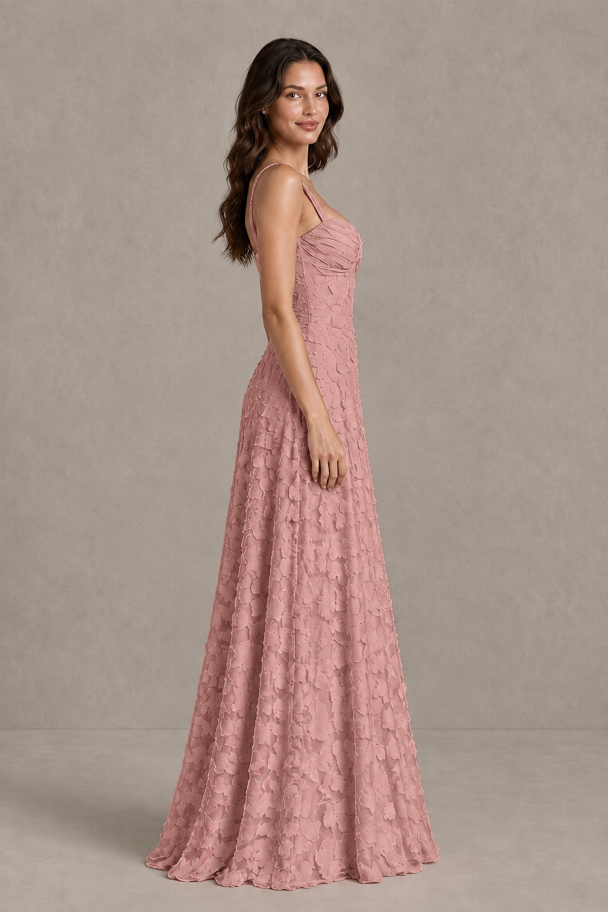 BOLODOO Dusty Rose Floral-Textured A-Line Dress with Lace-Up Back - Dusty Rose - Dusty Rose_4