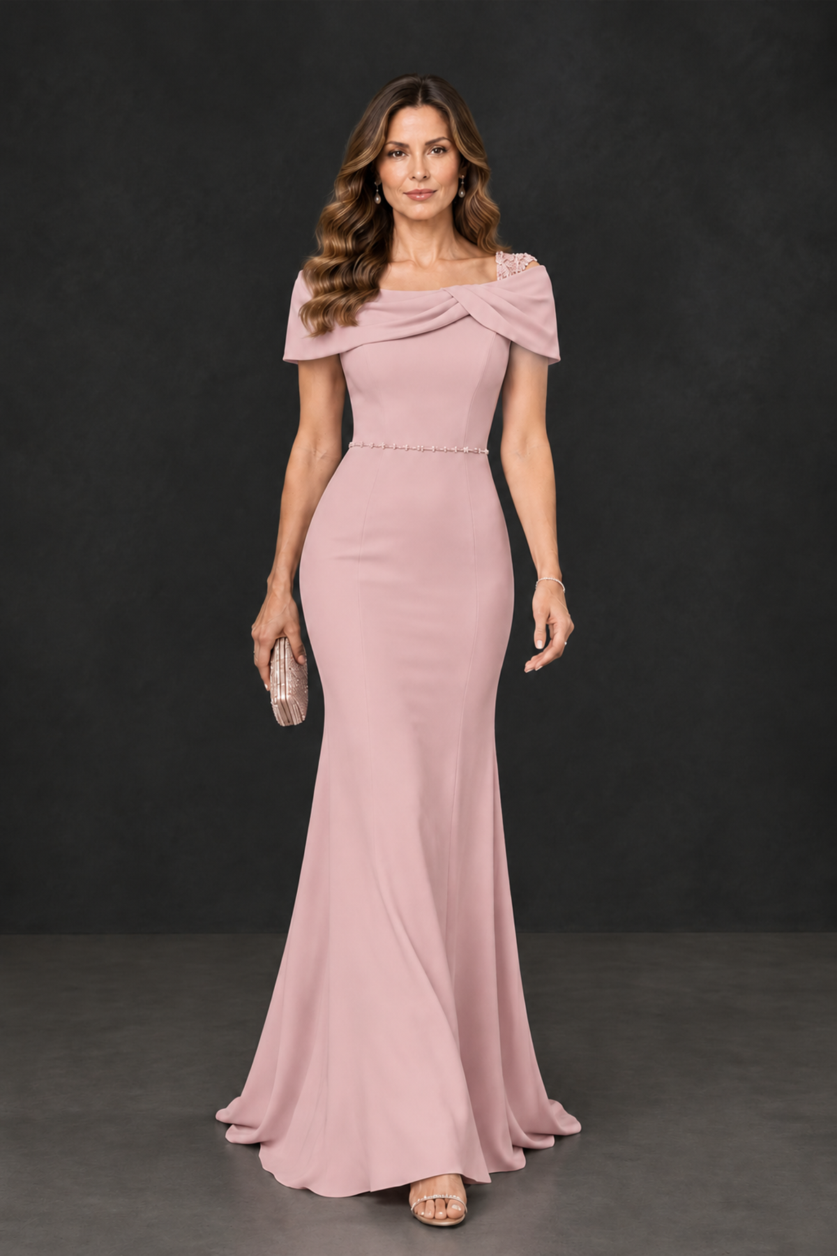 BOLODOO Dusty Rose Mother of the Bride Dress with Draped Cape Detail - Dusty Rose - Dusty_Rose_4