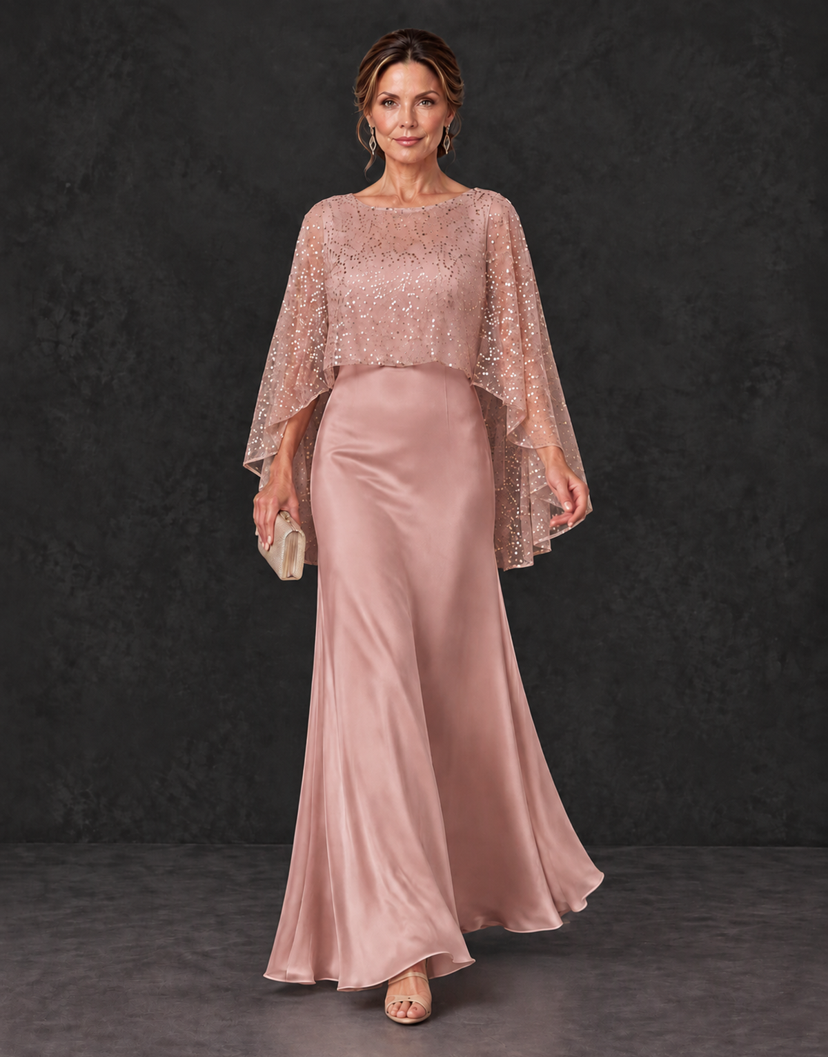 BOLODOO Dusty Rose Sparkle Cape Sleeve Mother of the Bride Dress - Dusty Rose - Dusty_Rose_4