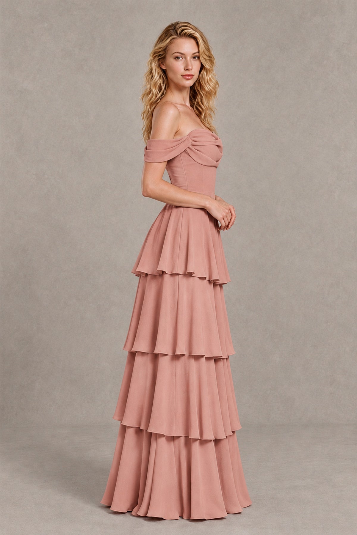 BOLODOO Dusty Rose Off-the-Shoulder Tiered A-Line Evening Bridesmaid Dress - Dusty Rose - Dusty Rose_4