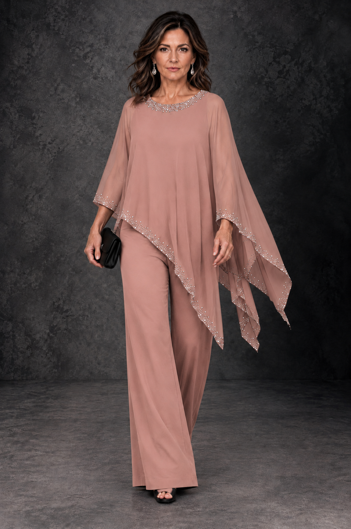 BOLODOO Dusty Rose Embellished Cape Mother of the Bride Pantsuit - Dusty Rose - Dusty_Rose_4