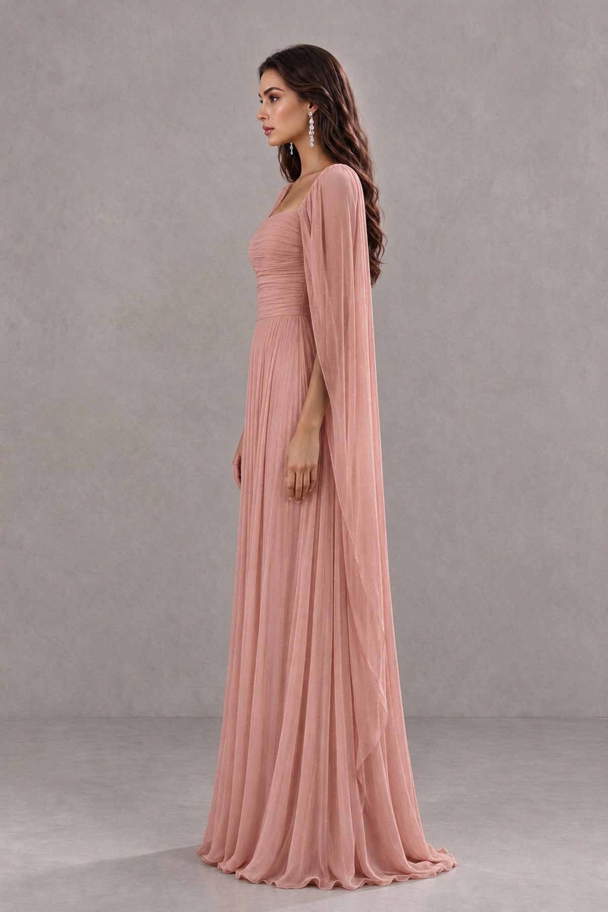 BOLODOO Dusty Rose Square Neck Cape Sleeve A-Line Evening Dress - Dusty Rose - Dusty_Rose_4