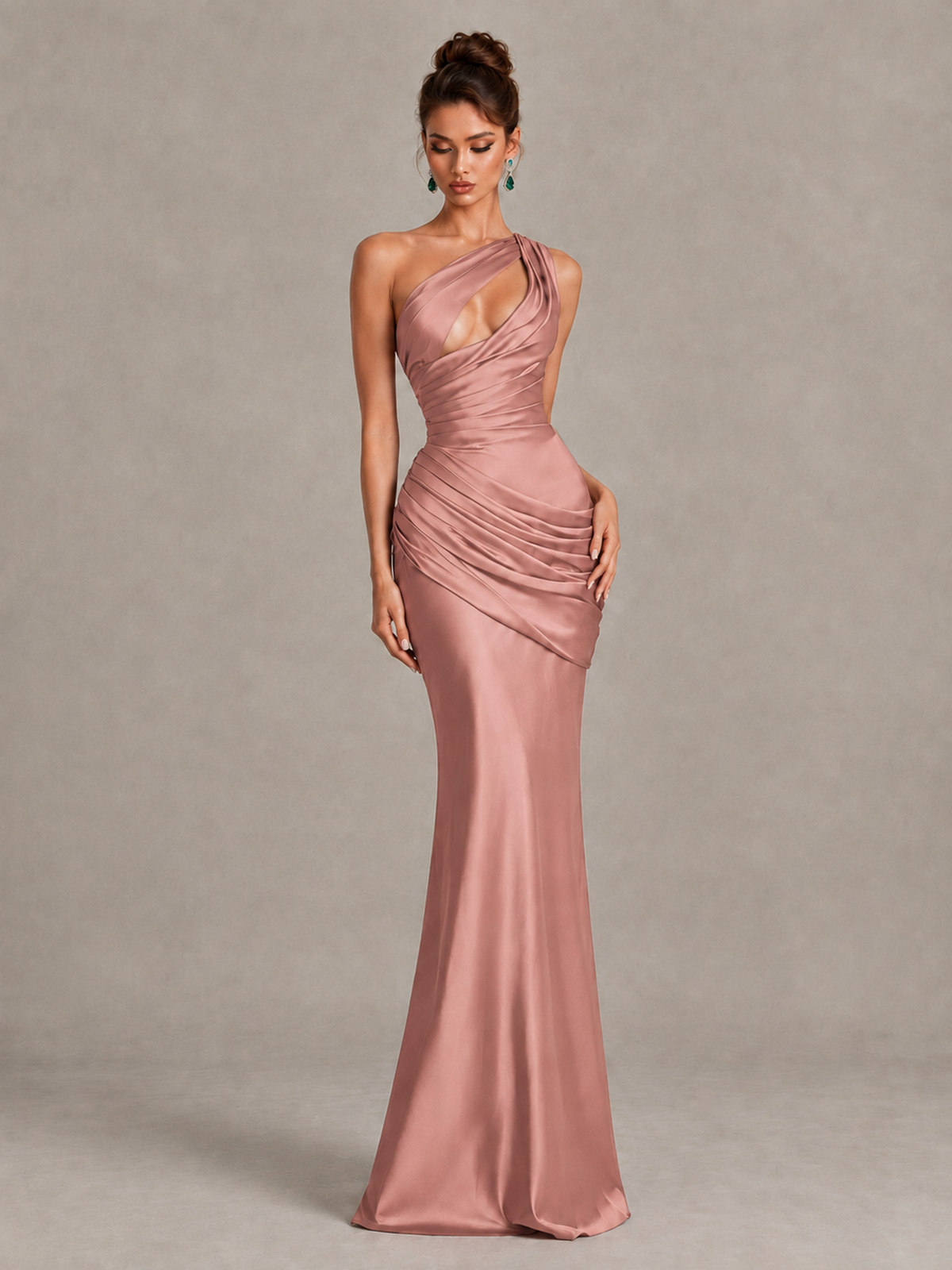 BOLODOO Dusty Rose One-Shoulder Cutout Satin Mermaid Prom Dress - Dusty Rose - Dusty Rose_4