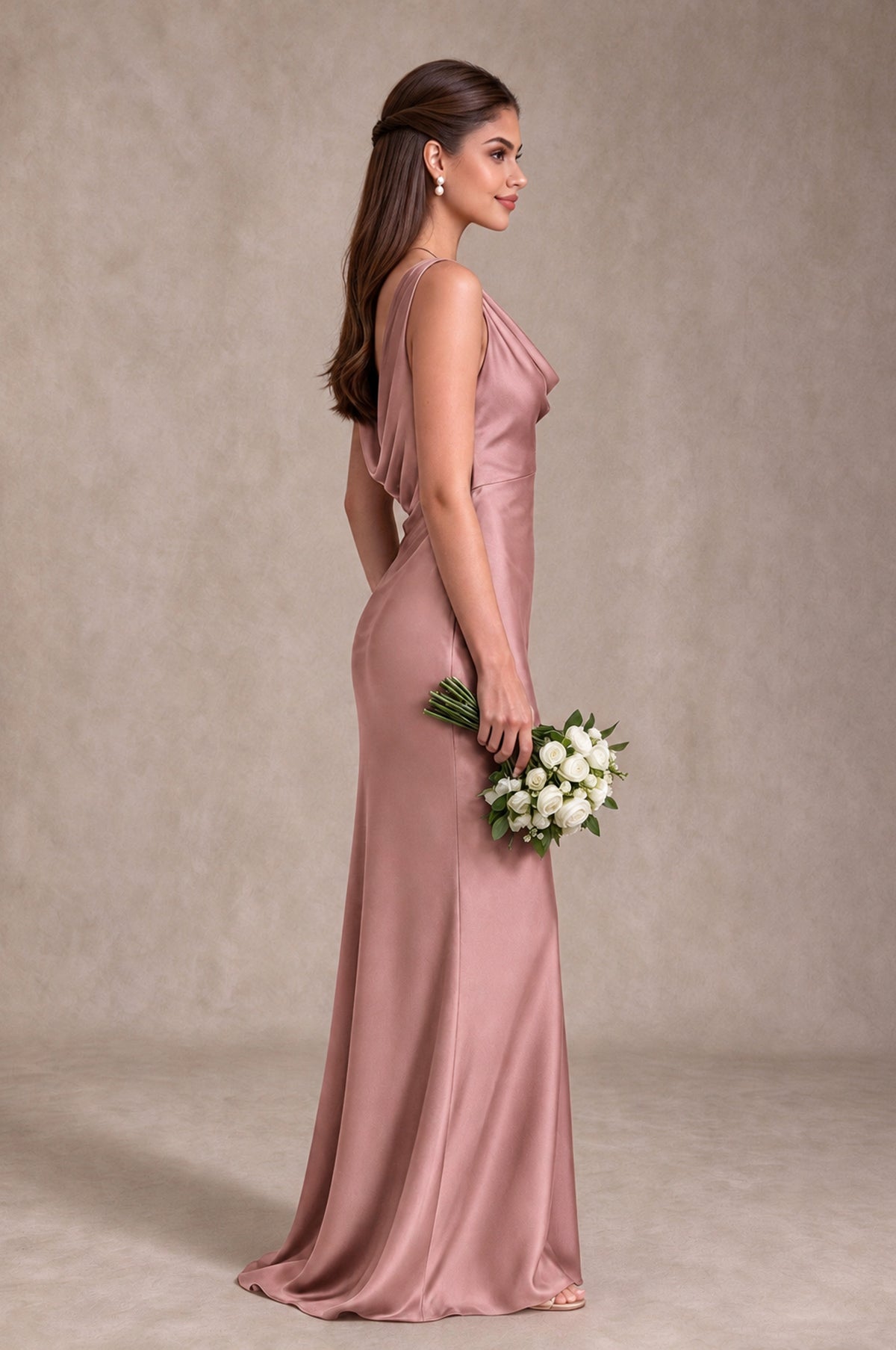 BOLODOO Dusty Rose Cowl Neck Open Back Satin Bridesmaid Dress - Dusty Rose - Dusty Rose_4