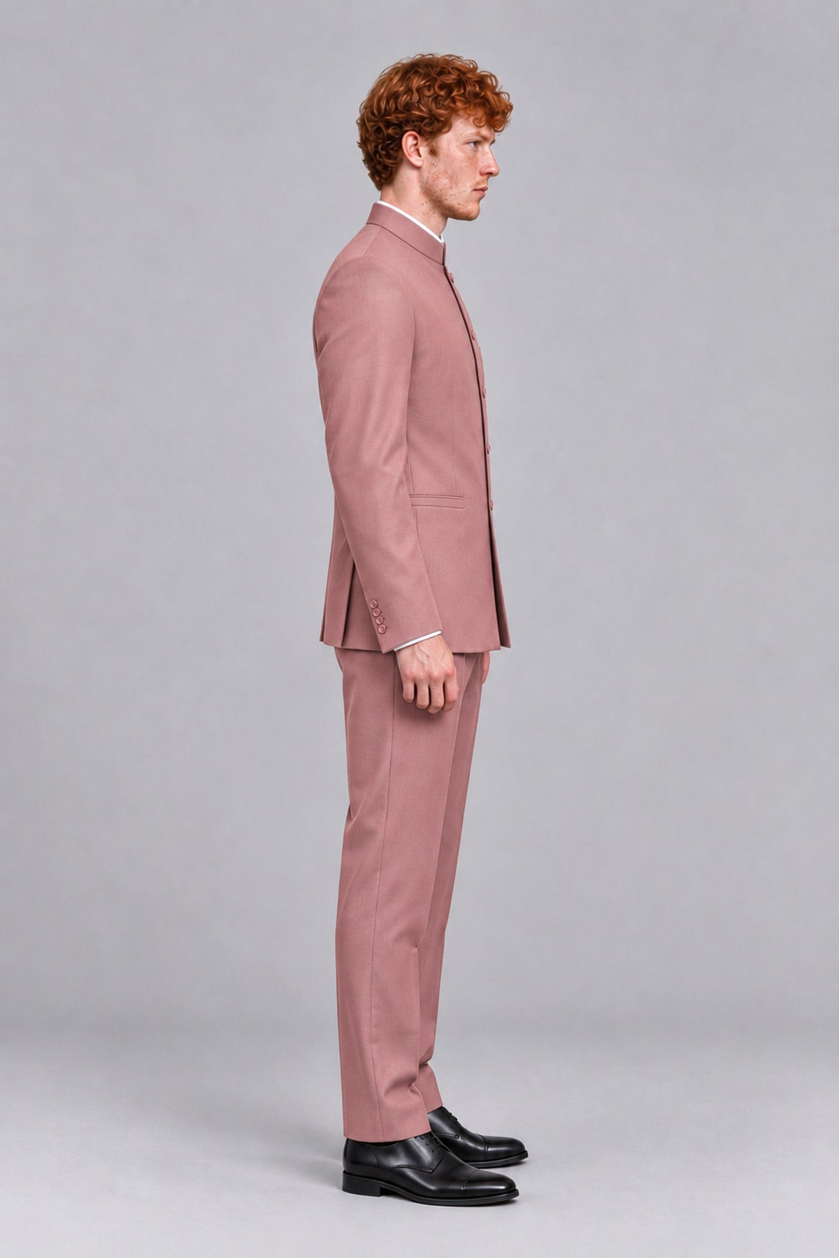 BOLODOO Men's Dusty Rose Mandarin Collar Two-Piece Suit - Dusty Rose - Dusty Rose_4